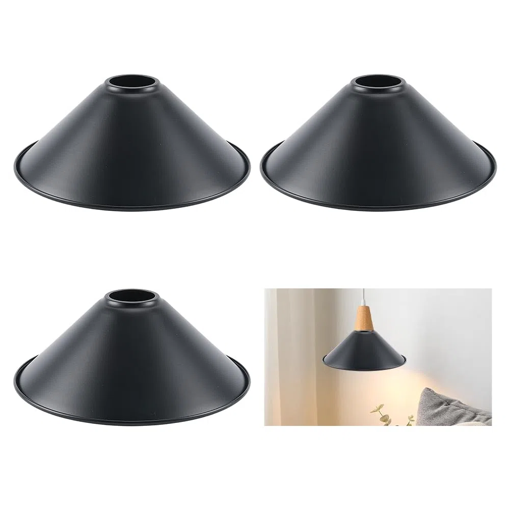 FINGERINSPIRE 3 Pz Paralumi in Ferro Nero Paralume in Ferro 22x8cm Ricambio per Lampada a Sospensione Industriale Vintage, Paralume Conico Industriale per Lampada da Tavolo e Applique da Parete