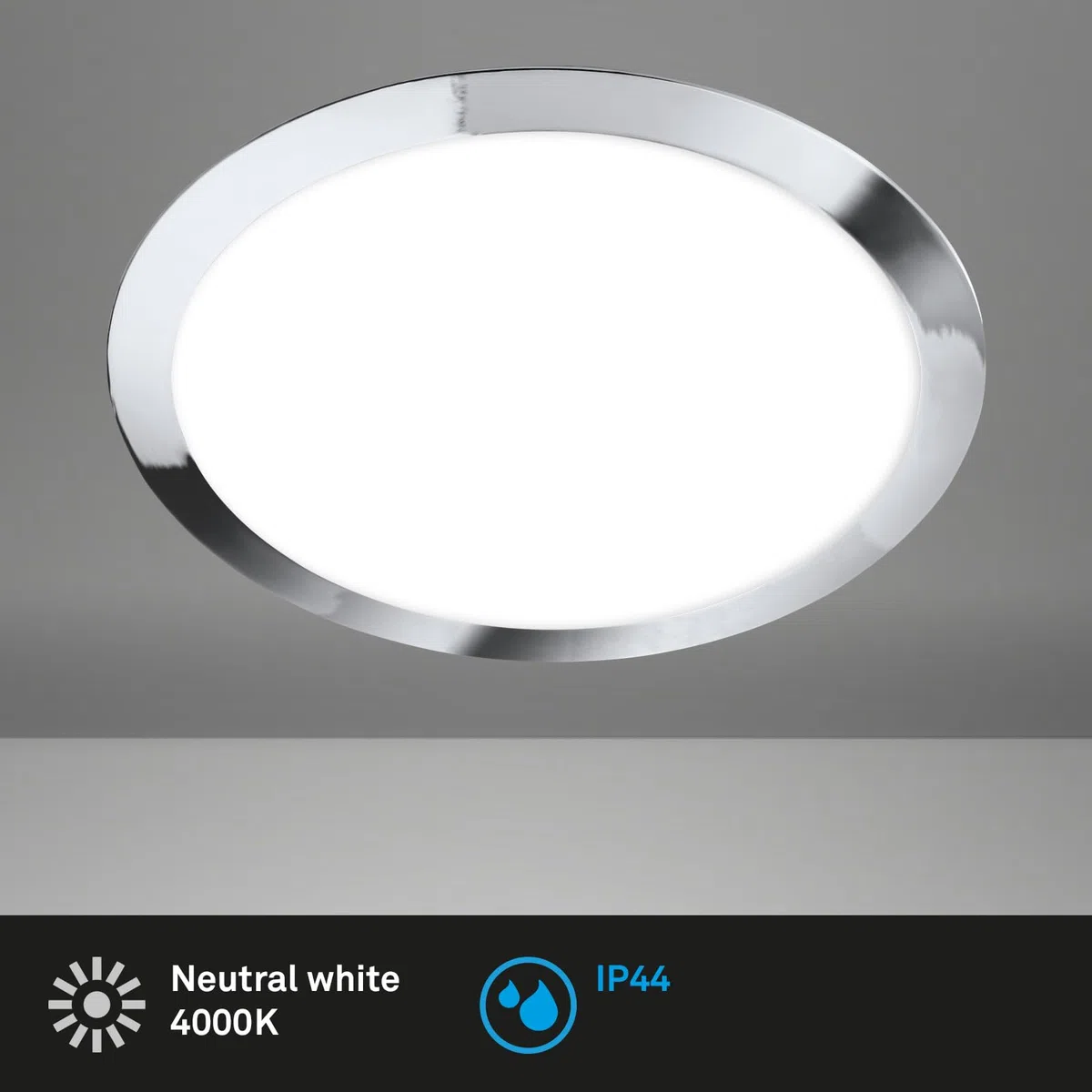 BRILONER - Lampada da soffitto per il bagno, plafoniera con luce bianca neutra, lampada LED, lampada da bagno, lampada da bagno, protezione IP44 contro gli spruzzi d'acqua, 310x65 mm, cromo