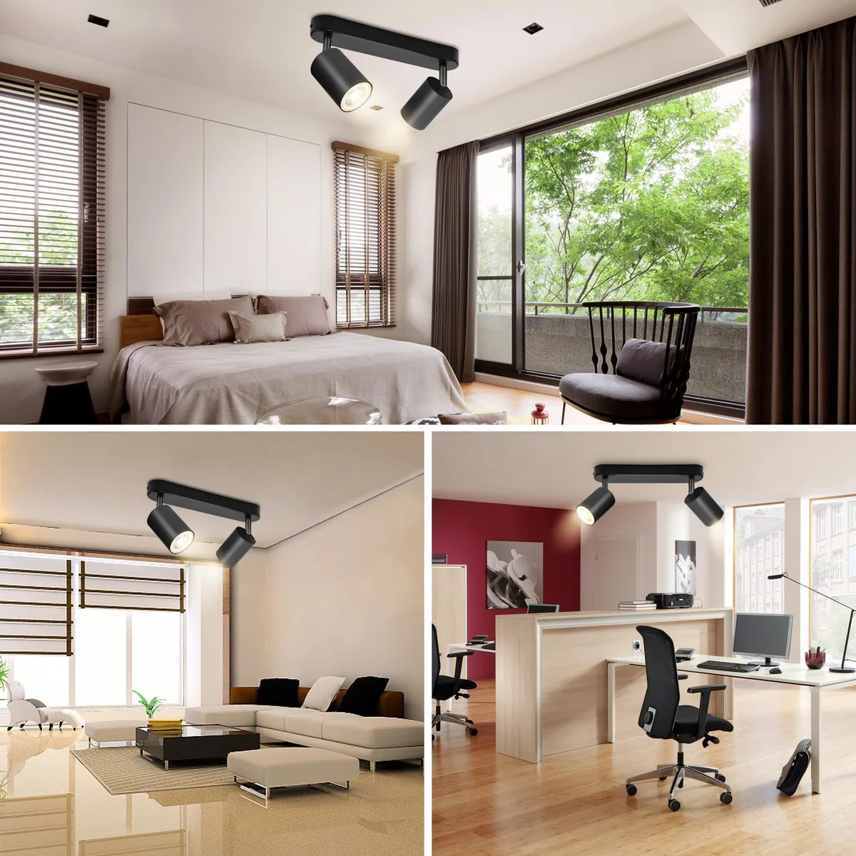 Faretti da Soffitto Orientabili, GU10 Faretti LED da Soffitto Nero, Lampada Soffitto 2 Luci Moderni, Faretto da Parete Interno in Alluminio per Cucina, Camera, Barra, Lampadina Non Inclusa