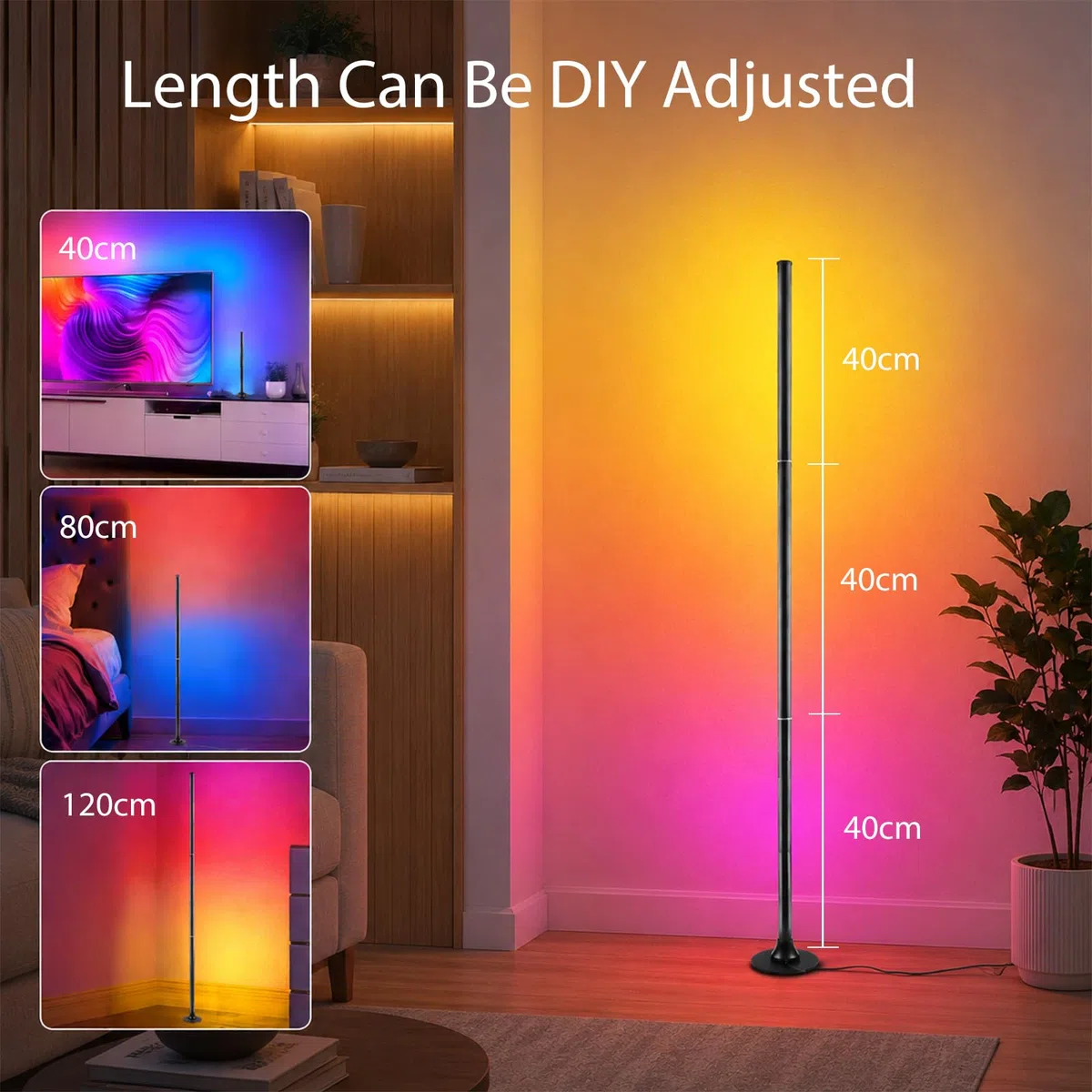 Lampada da Terra RGB per Soggiorno 120 cm,Luce ad Angolo Dimmerabile con app Intelligente e Telecomando,16 Milioni di Colori, Sincronizzazione Musicale,Runzione di Temporizzazione per Camera da Letto