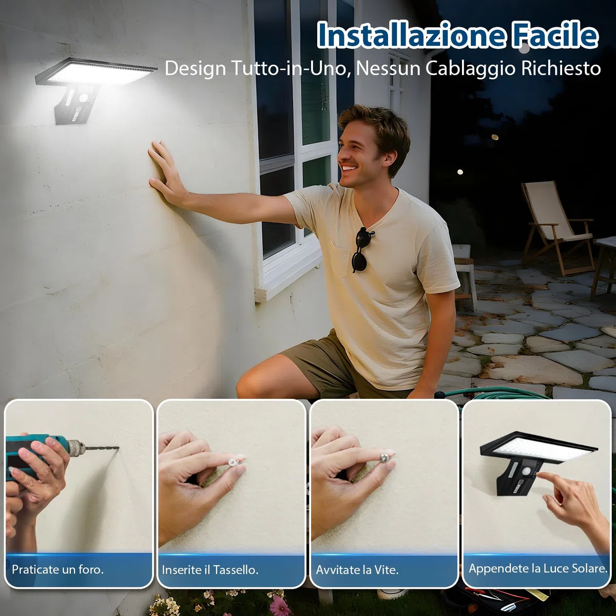 JESLED Luce Solare con 90 LED, Lampada da Esterno con Sensore di Movimento, 4 Modalità di Illuminazione Opzionale, Lampade Impermeabile, per Giardino, 1 Pezzi