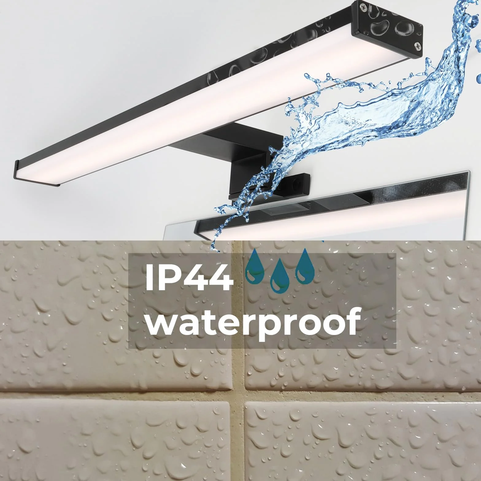 Alpinaluz Applique LED da Specchio Nero per Bagno – 4000K Luce Bianca Neutra – IP44 – Struttura in Alluminio e Supporti in Policarbonato – Installazione su Specchio, Muro o Mobile (40cm 10W)