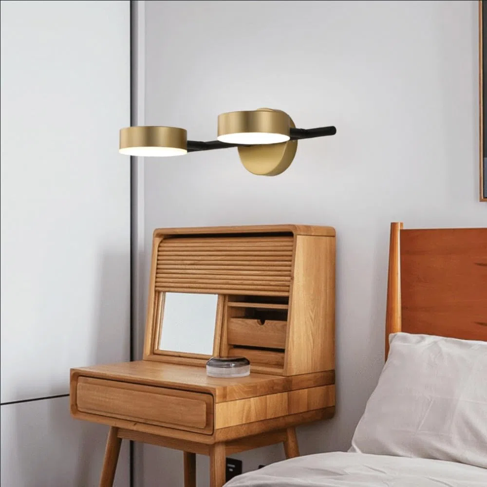 XINYASEE Applique moderna, lampada da parete per il bagno, lampada da parete a LED dorata da 8-12 W, design a doppia luce, adatta per specchi da bagno, camere da letto e soggiorni. (Due teste)