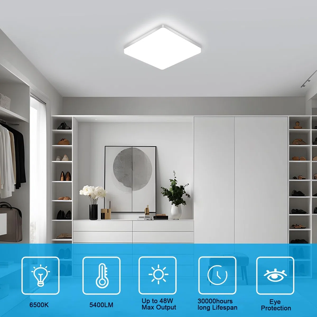 Comely Lampada da soffitto LED 30x30 cm, 48W Bianco Freddo 6500K, Plafoniera LED piatta bianca, IP44 impermeabile, Risparmio energetico, Per il bagno, Cucina, Ufficio, Corridoio, Soggiorno