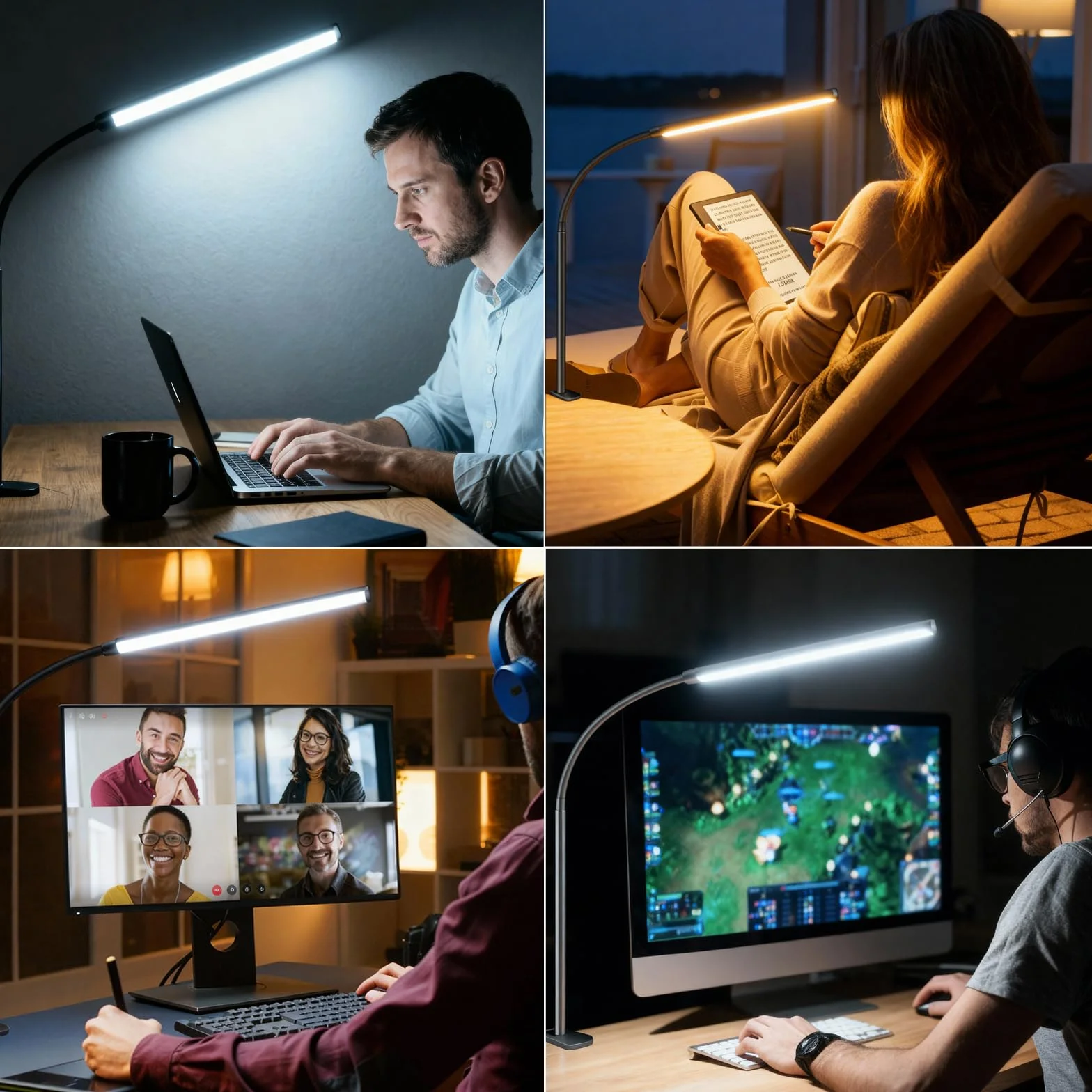 Akynite Lampada da Scrivania con Pinza e Cavo, Adattatore incluso, 3 Colore e 10 Intensità, Lampada da Lettura da Letto, Flessibile Lampada USB per PC, Luce Tavolo, Nera