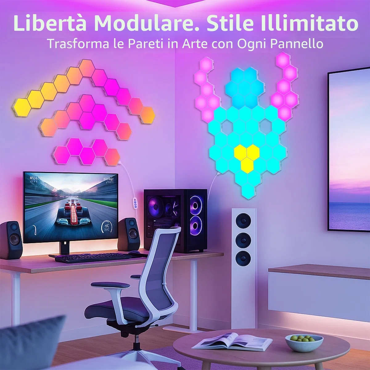 Kangtaixin Esagonali Muro LED Luci 8pcs Esagonale Gaming RGB Pannelli — Sincronizzazione Musicale Esagono Parete Lampada Stanza Esagoni Pannello Wall Luce