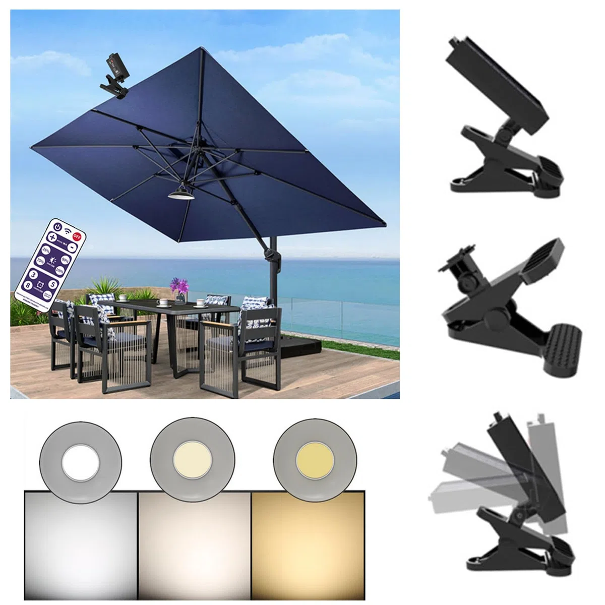 Luci per Ombrellone da Patio, Illuminazione USB con Telecomando, Luci da Patio a LED Ad Energia Solare per Tende da Esterno, per Ombrellone da Cortile, Decorazioni per Esterni da