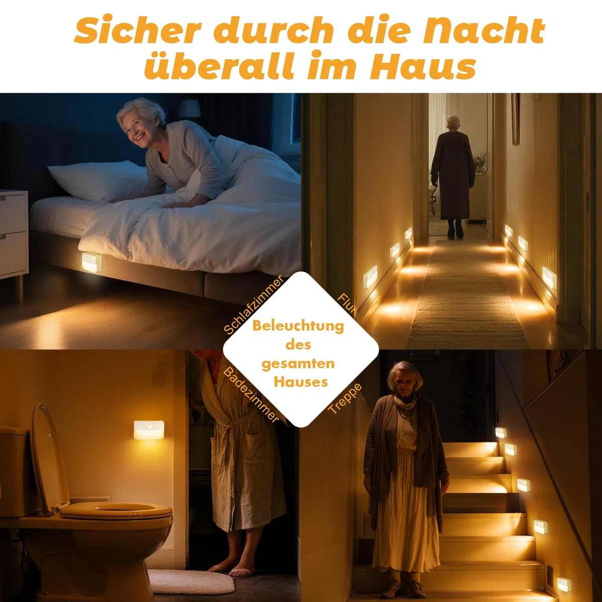 8 pezzi di illuminazione a LED per scale con sensore di movimento - Luce notturna interna, luce per scale con sensore di movimento a batteria, piccola lampada per illuminazione delle scale con