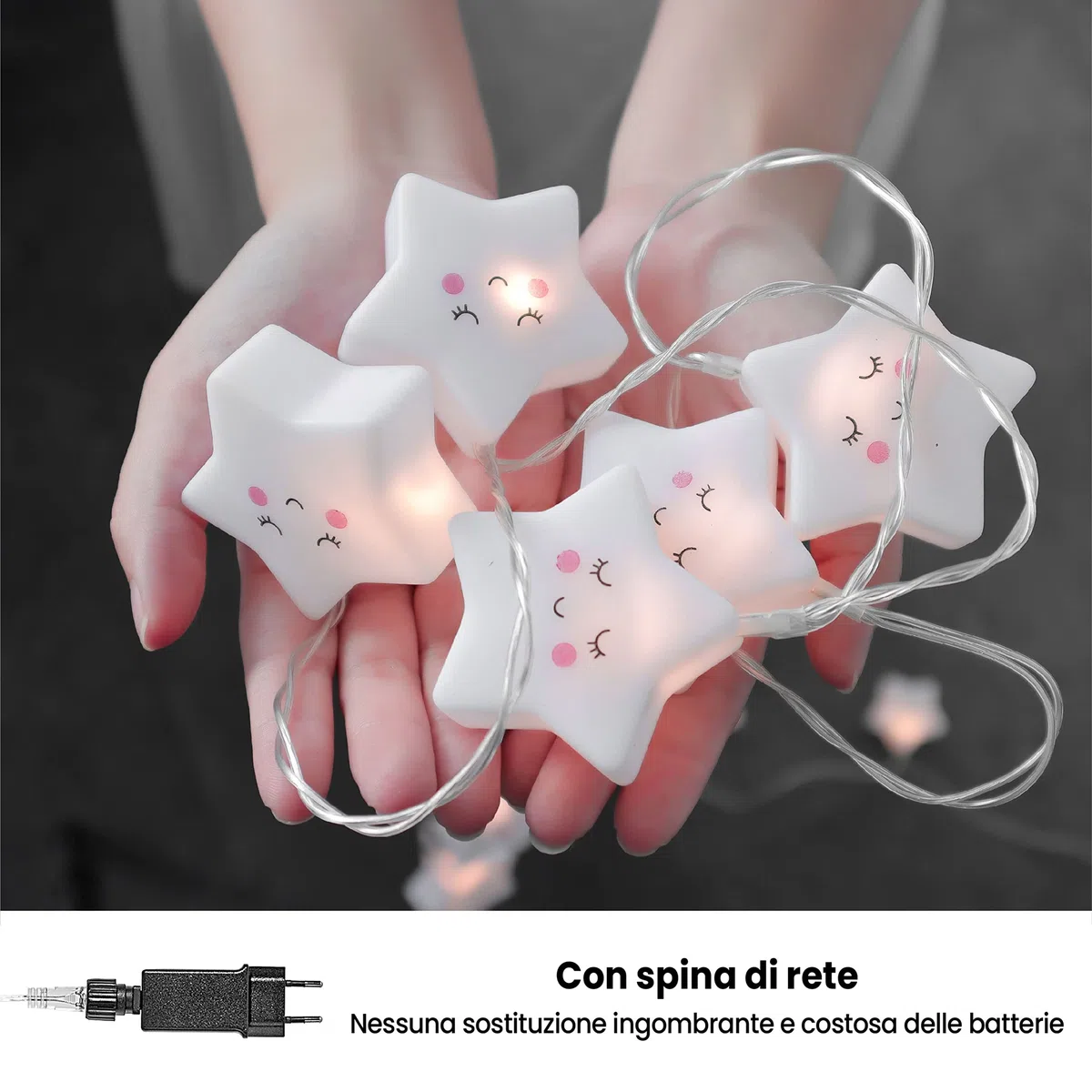 CozyHome Lucine led decorative stella per bambini - 6 metri & 20 LED in bianco caldo I Con spina I Per interni I Filo led decorative Fairy lights Lucette decorazioni Luci natale interno Luminose