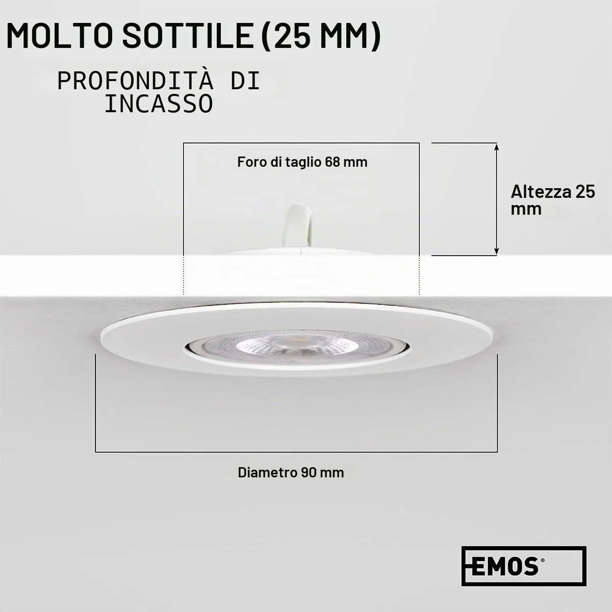 EMOS Faretti LED da Incasso per Cartongesso 5W / 450 Lumen | Faretti LED soffitto da incasso 3000K Luce Bianco caldo | Set di 3 pezzi Spot LED Orientabili a 50°, Rotondi e Ultra Piatti in bianco