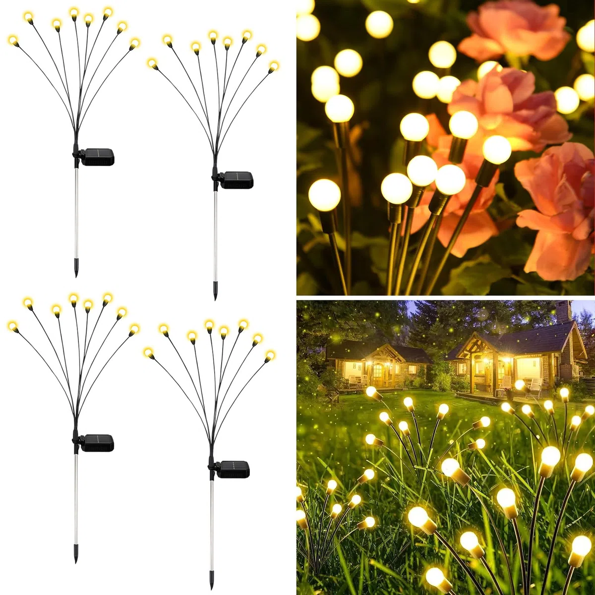 Luci solari per giardino esterno, confezione da 4 8 luci a LED a energia solare, per esterni, altezze aggiornate, modalità opzionali, luce lucciola, impermeabile IP65, luci solari per vialetto,