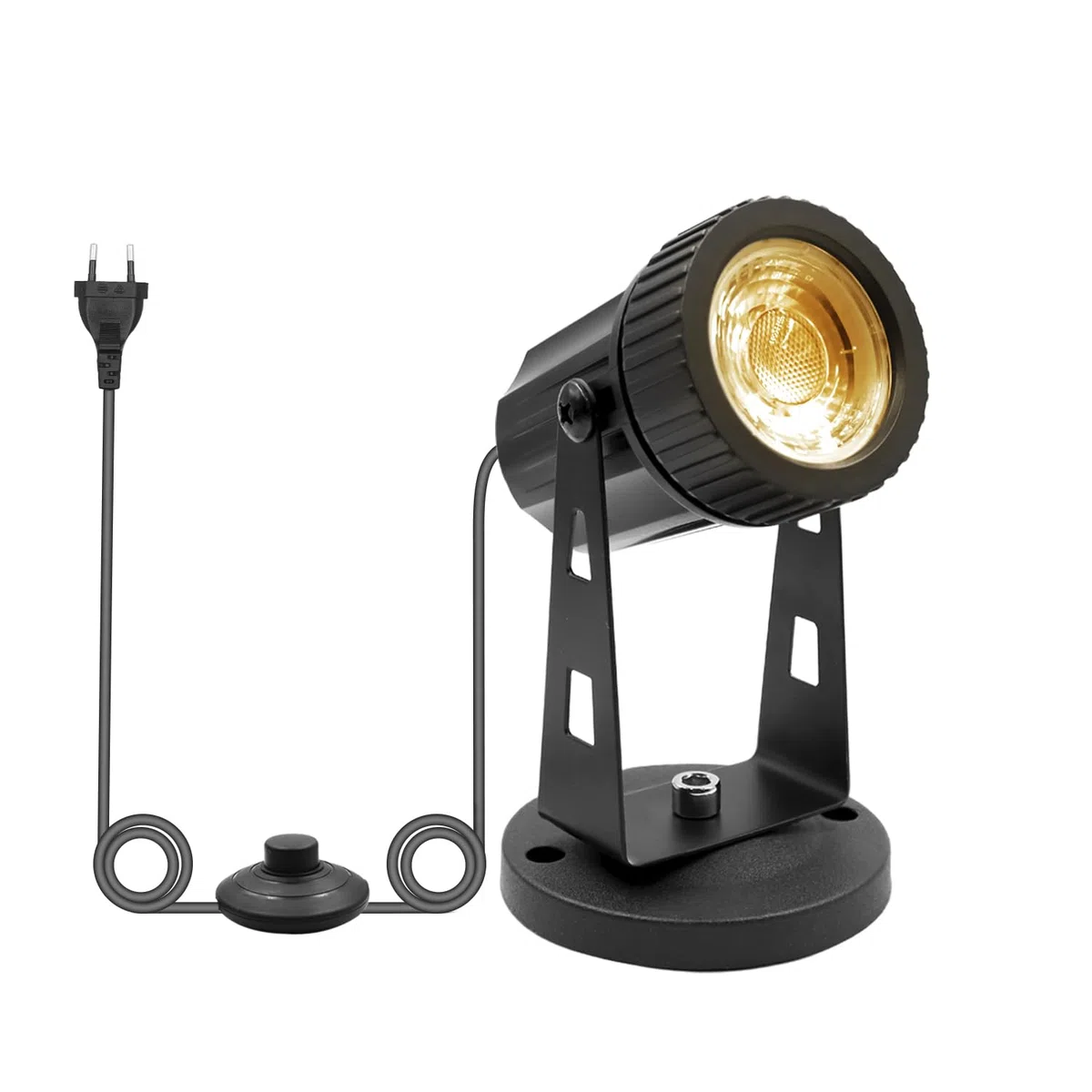3W Faretto LED di Natale per interni Bianco caldo COB Luci Con picchetto a terra Faretto per piante con interruttore a pedale per interni, piante, luci decorative, spina di cavo da 1.8m