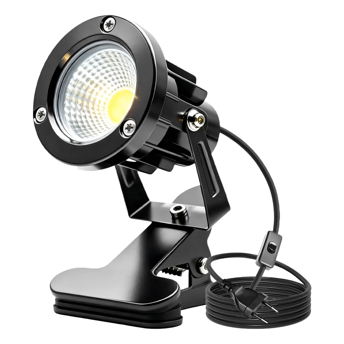 BAIFULAI Spot LED con pinza: spot LED con pinza con cavo da 1,8 m, presa e interruttore manuale, lampada esterna impermeabile alla pioggia con pinza per illuminazione esterna e interna