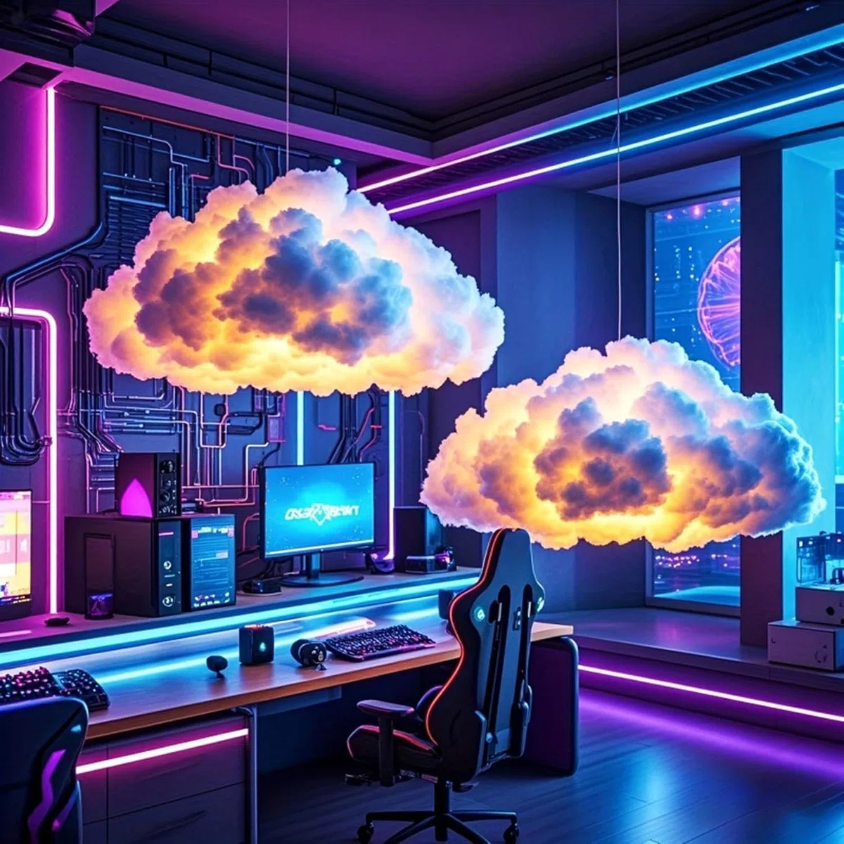 Decorazione LED a nuvola di tuono alimentata da USB fai da te, lampada LED a nuvole temporalesche RGB da 200/400/600/800 cm, kit di luci a nuvola grande 3D con fulmini per la decorazione della camera