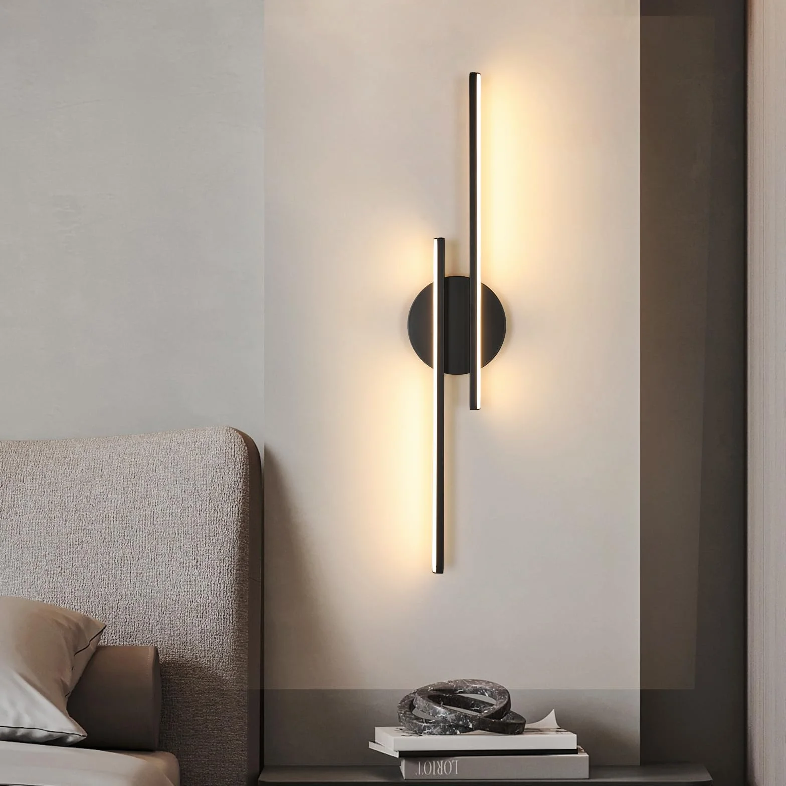 Riserva Applique da Parete Interno, 24W Lampada Moderno, Lungo LED Lampada a Muro Nero, Lampada da Parete per Camera da letto, Scale, Corridoio, Soggiorno, 3000K Bianca Calda
