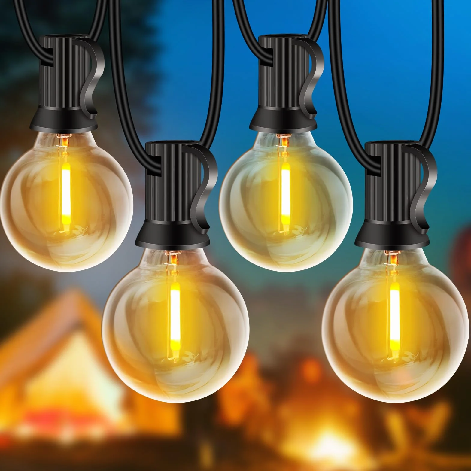 Rintea Catena Luminosa Esterno, 20M Luci da Esterno Giardino con 30+2 LED 0.6W Catene Lampadine 2700K Bianco Catena LED Luci da Esterno Impermeabile per Natale, Matrimonio, Festa, Giardino, Patio