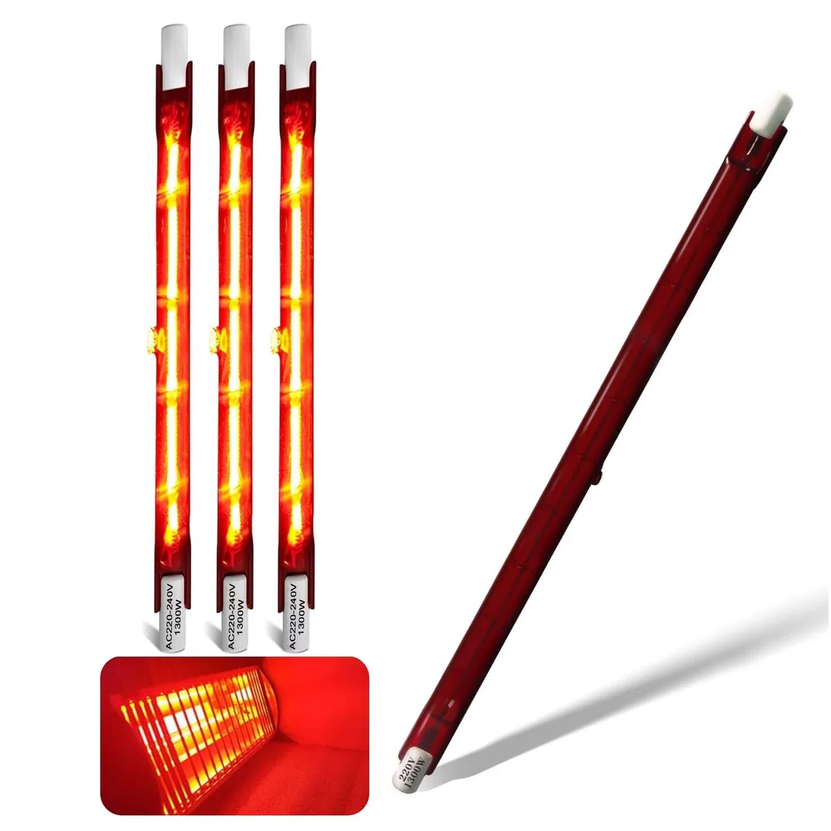 Lampadine Infrarossi Riscaldanti 1300W, Lampadina Riscaldanta Rosso, Lampada Alogena 254mm 1300W R7S, 1300LM, Lampadina Infrarossi Dimmerabile per Heatmaster U3, Nessuno Sfarfallio, 10mm Ø, 4 Pezzi