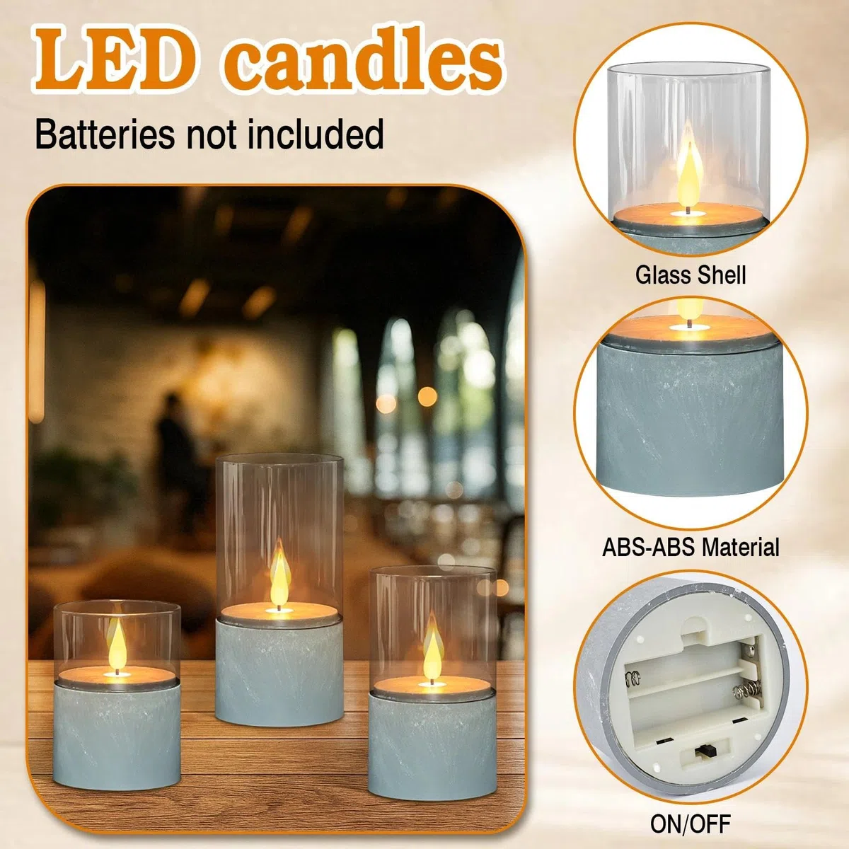 3 candele a LED, con fiamma tremolante, con funzione timer, 10/12,5/15 cm, senza fiamma con telecomando, per feste