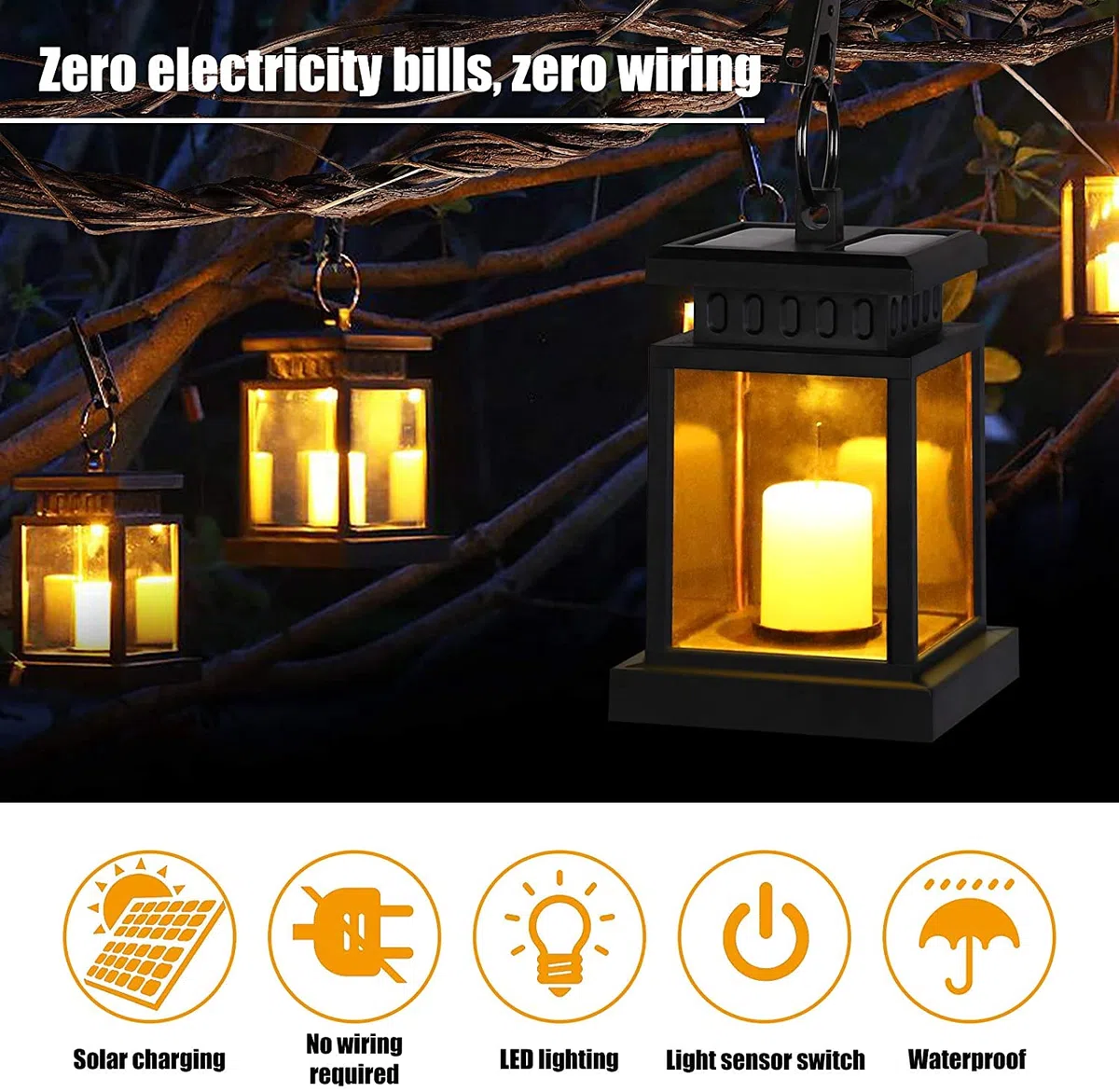 4 lanterne solari per esterni con candela a LED, lanterna solare a LED, per esterni, da appendere, effetto tremolante, lanterna solare a LED con candele, lampade decorative per giardino, terrazza