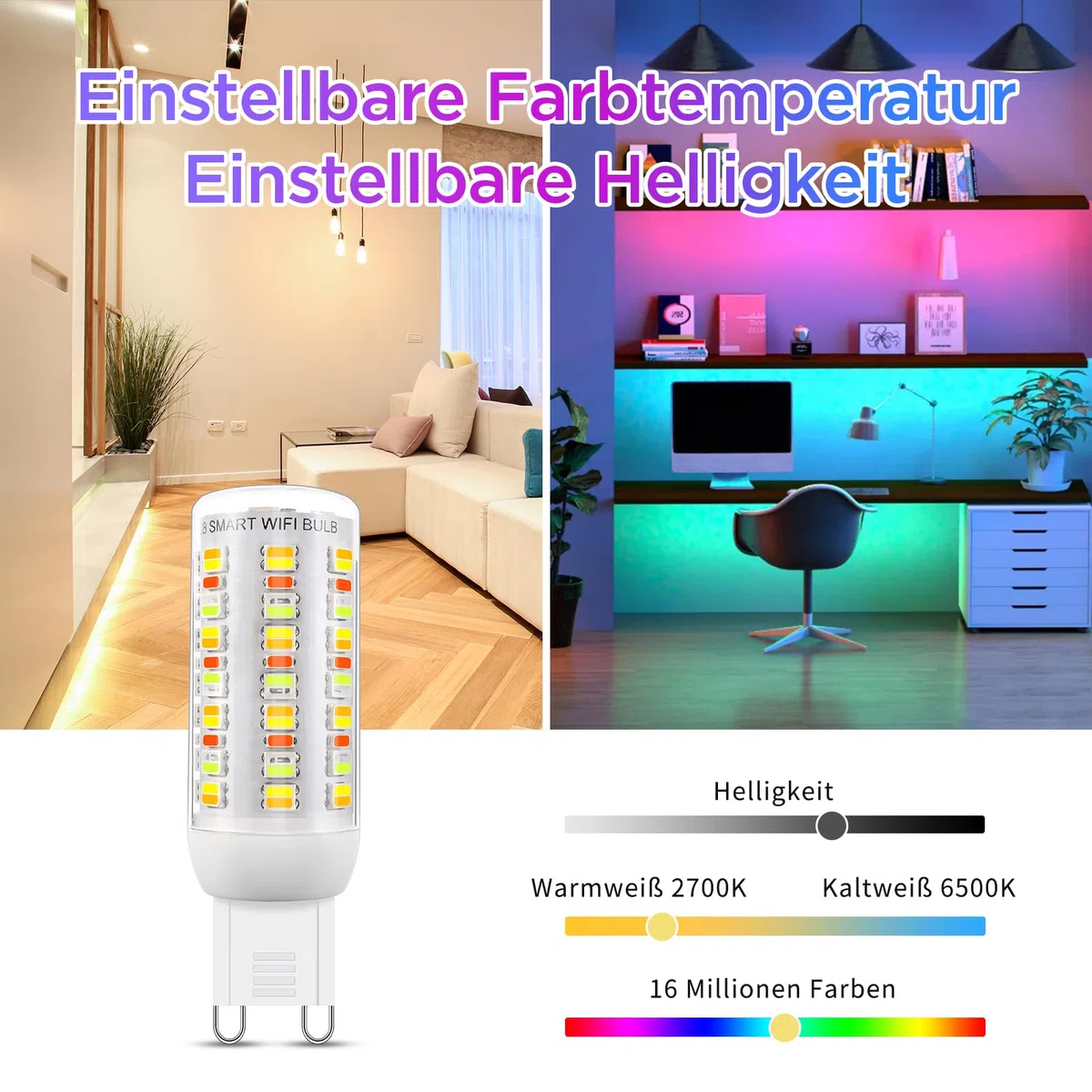 Wi-Fi RGBCW Smart G9 lampadine LED, compatibile con Alexa /Google Home, AC 230V Multicolore dimmerabile, 2700K-6500K, luminosità regolabile 1%-100%, 4W, 400LM, con sincronizzazione musicale Lampadina