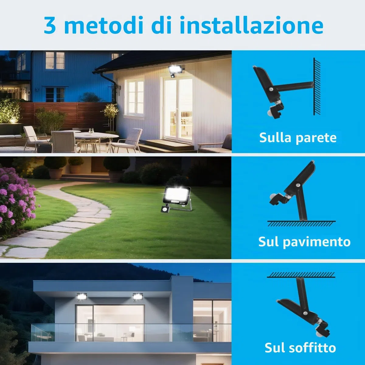 Aigostar- 30W Faretto Led da Esterno con Sensore di Movimento, Faro LED Esterno, 2750LM, Bianco Freddo 6500K, IP65 Impermeabile, Faretti LED per Giardino, Cortile, Patio, Garage, Confezione da 2