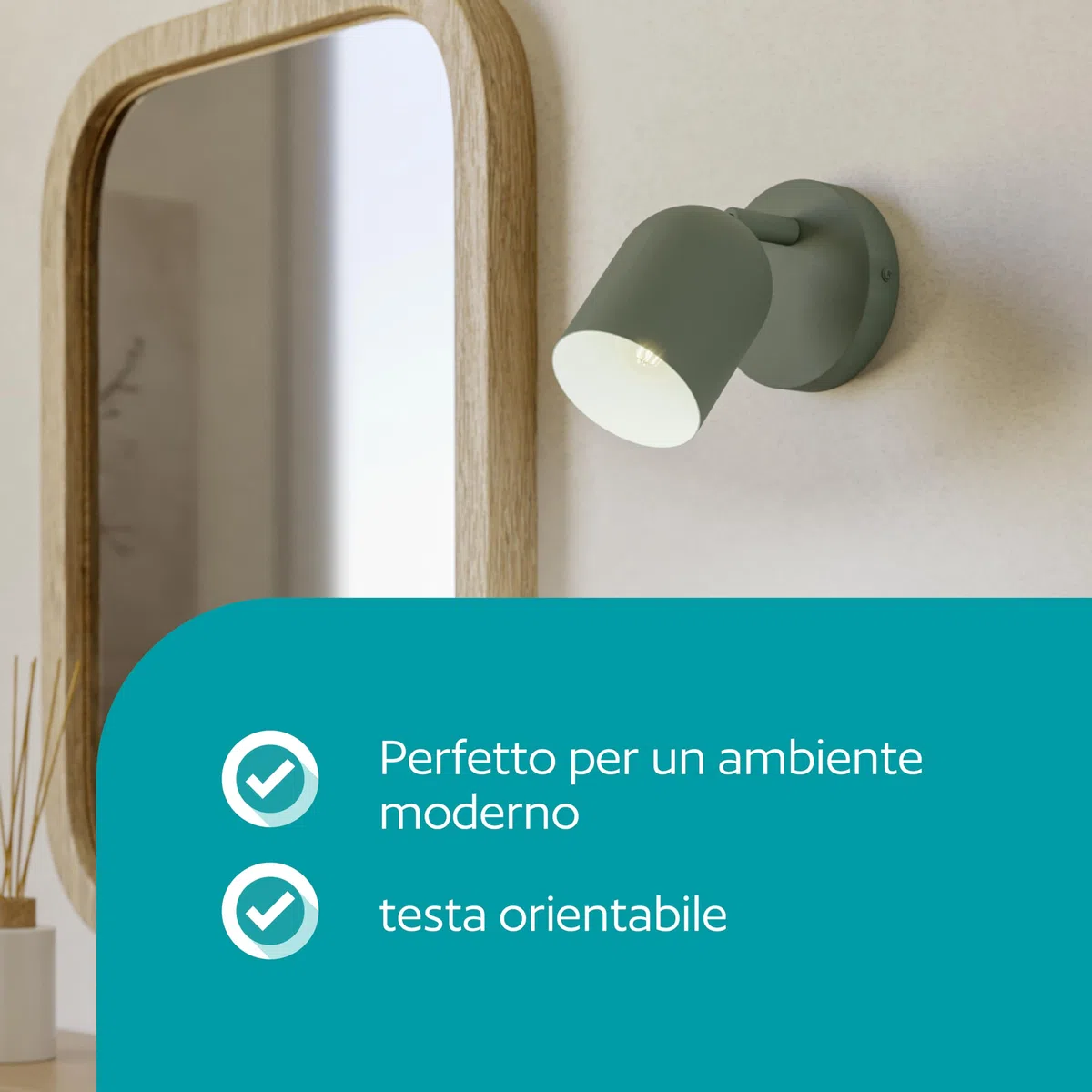 Eglo Tilston - Lampada da parete interna con faretto orientabile in acciaio di colore verde scuro, lettura attacco E14