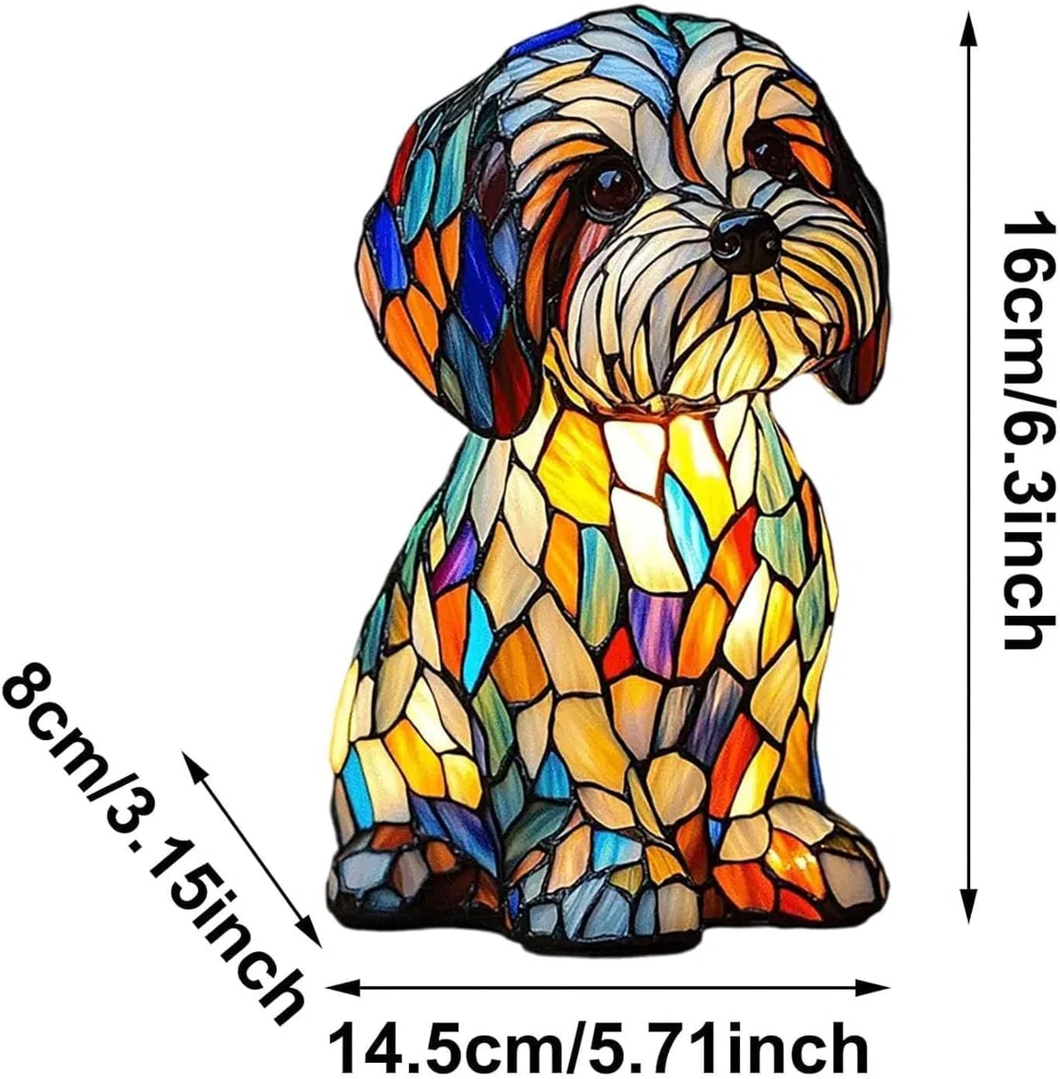 Rainbow Pup Lamp 3D Retro Stained Resin Small Dog Lamp USB Powered LED Night Light for Bedroom Desk Decorative Gift for Dog Lovers (#10)