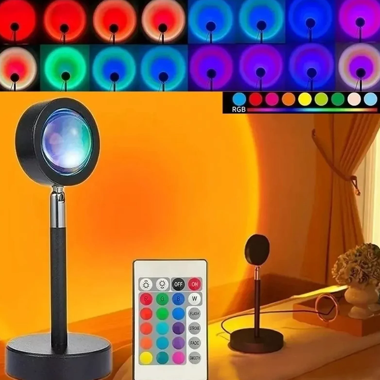Lampada Al Tramonto Proiezione LED Luce 16 Colori 180 ° Telecomando Girevole Luce di Proiezione RGB per Camera da Letto