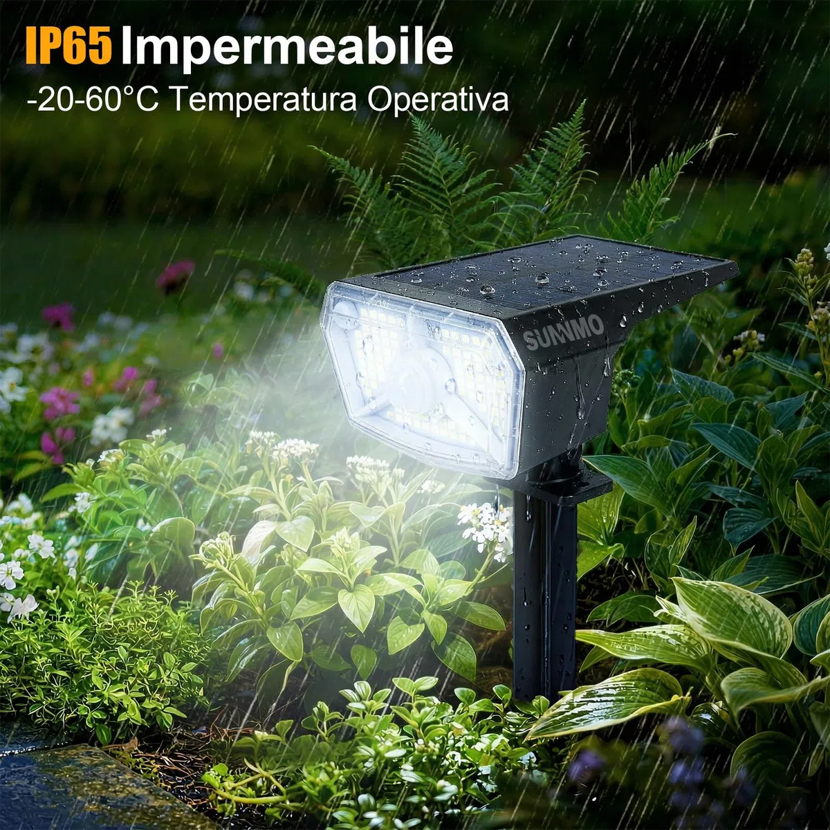 Faretti Solari a LED da Esterno con Sensore di Movimento, Lampade Luci Solari da Giardino Potenti 104LED 3Modalità, Faretto LED da Esterno Solare Giardino IP65 Impermeabile Luce Fredda, 2 Pezzi