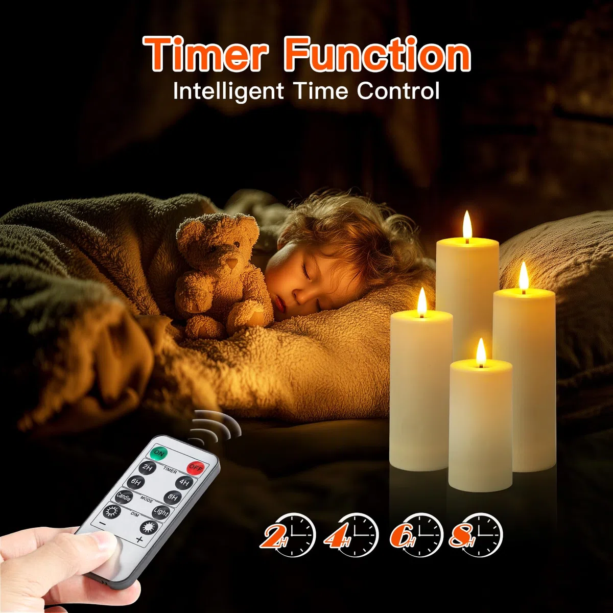 Ketom 8 Pezzi Candele LED Fiamma Oscillante, Candele Finte a Batteria con Telecomando e Timer, Avorio Pilastro Impermeabile Luci Senza Fiamma, D5,5cm, Altezza 13/15/17/20cm, Pile Non Incluse
