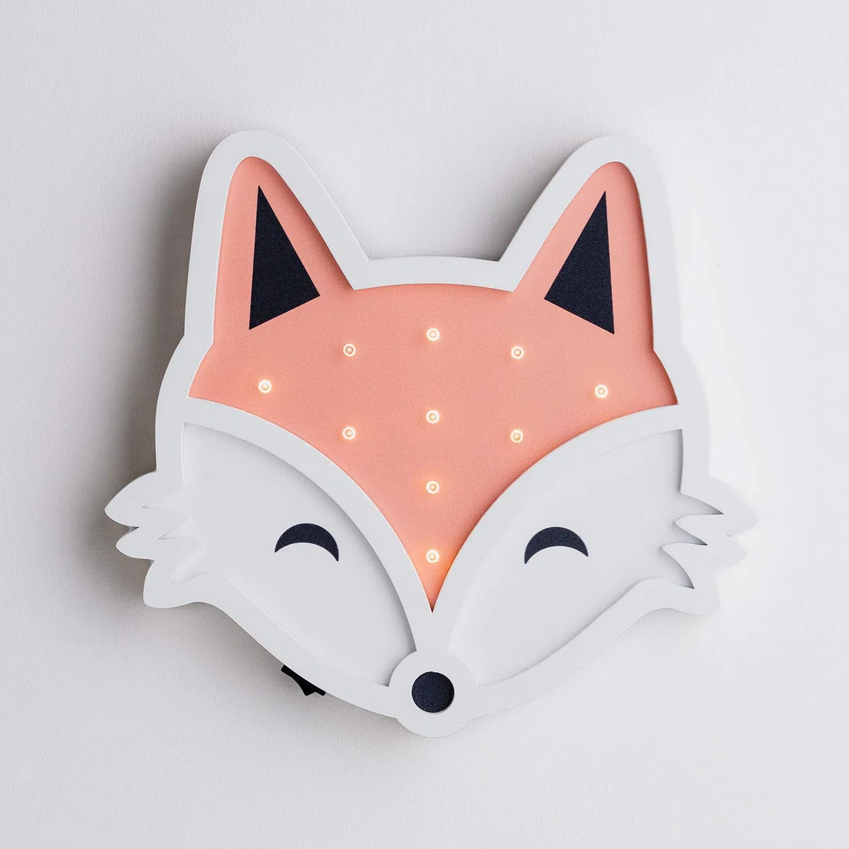 Lights4fun - Lampada a Muro di Legno per Bambini a Forma di Volpe con 10 LED Bianco Caldo a Pile