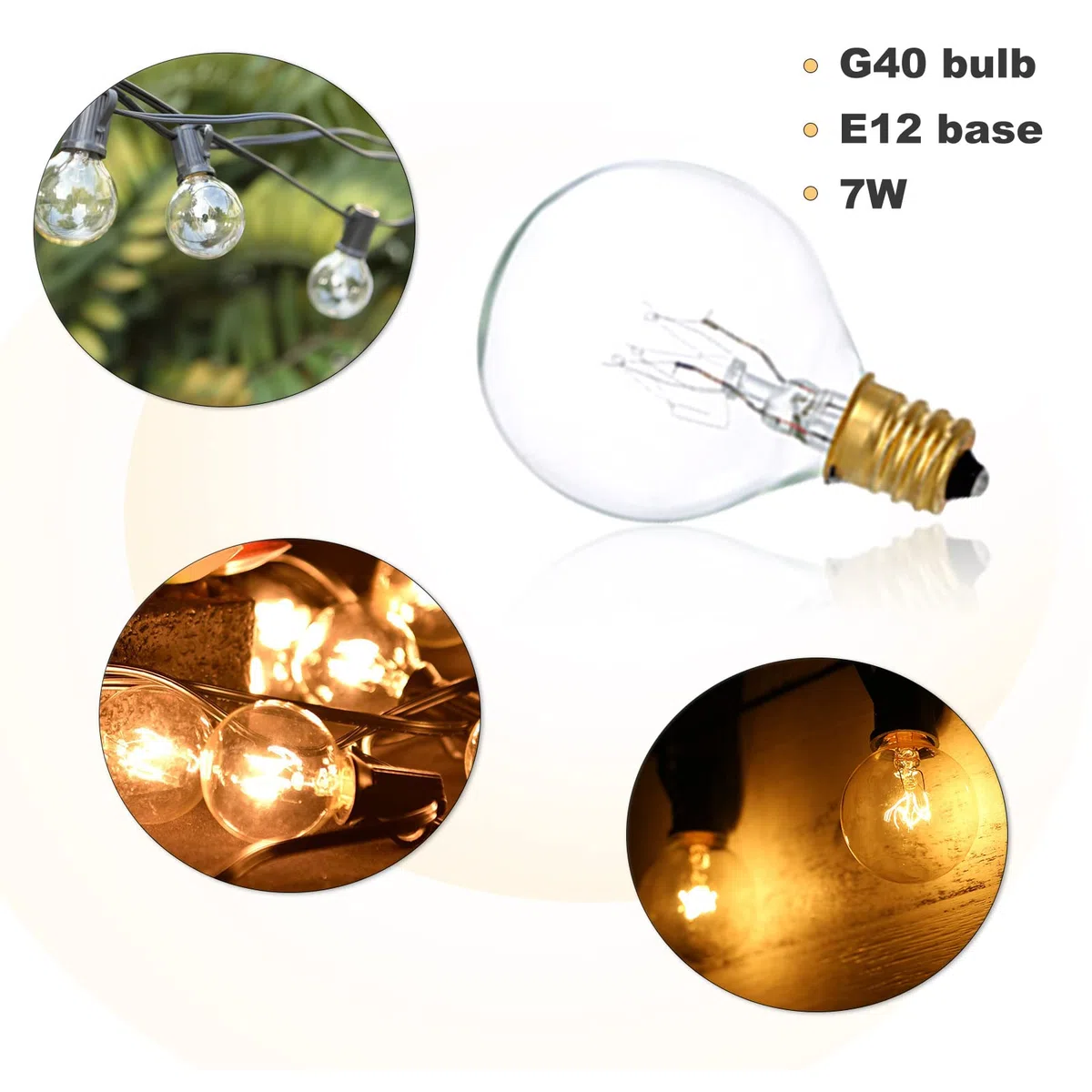 Matybobe Lampadina a incandescenza in tungsteno G40, 7 W, 220-240 V, E12, per interni ed esterni, decorazione per la casa di nozze, confezione da 25