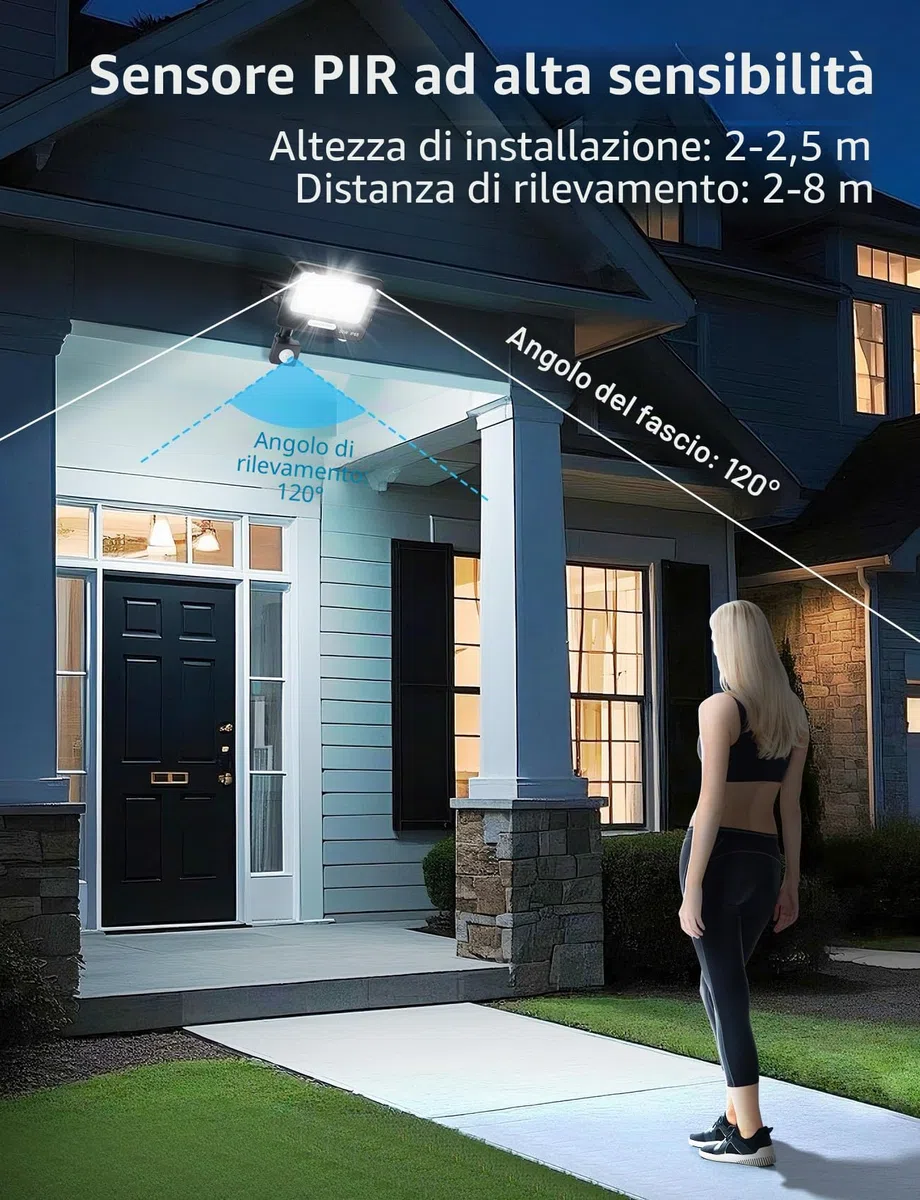 Aigostar- 30W Faretto Led da Esterno con Sensore di Movimento, Faro LED Esterno, 2750LM, Bianco Freddo 6500K, IP65 Impermeabile, Faretti LED per Giardino, Cortile, Patio, Garage, Confezione da 2