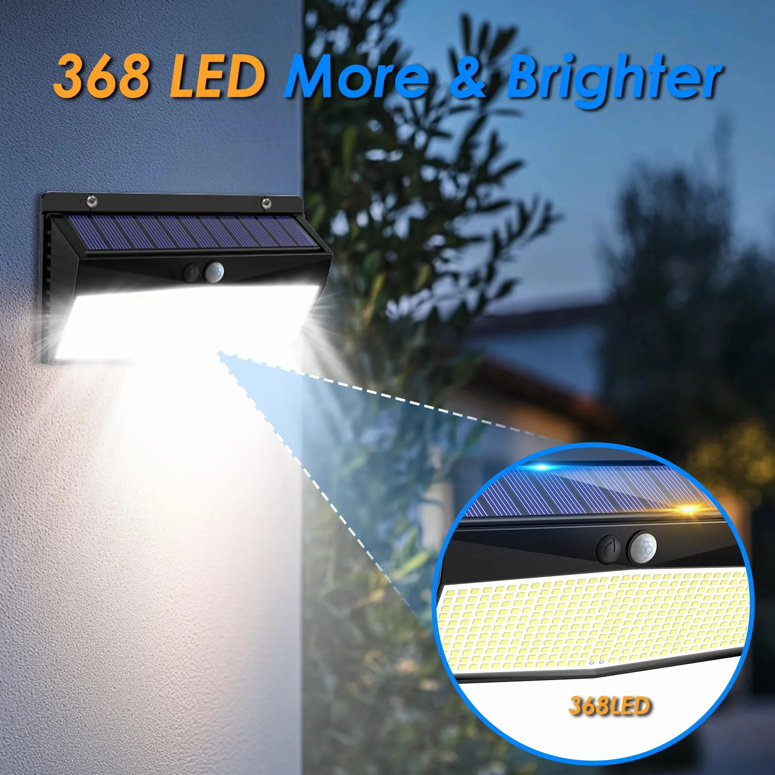 Peasur Luce Solare LED Esterno, 368LED Faretti Solari a Led da Esterno, 3 Modalità Faretto LED con Sensore di Movimento, Super Luminoso Luci Solari Esterno IP65 Impermeabile-2 Pezzi