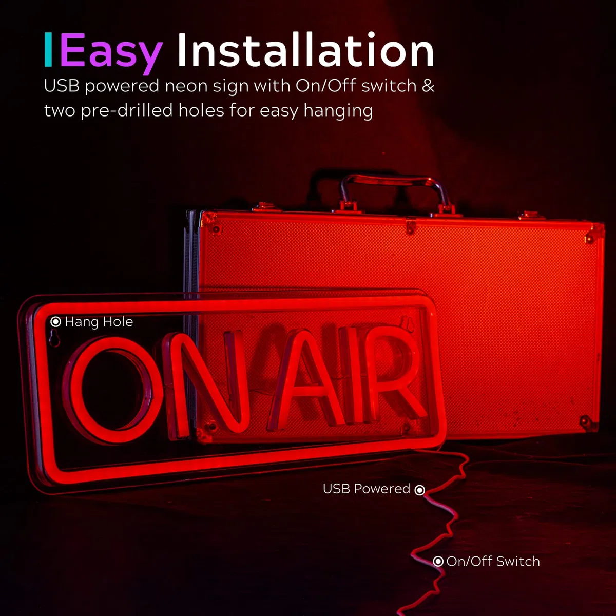 ON AIR, insegna al neon "Live On Air" per streaming/giochi/decorazione studio di registrazione, luci a LED per streamer, giocatori, influencer, alimentato tramite USB, con interruttore on/off