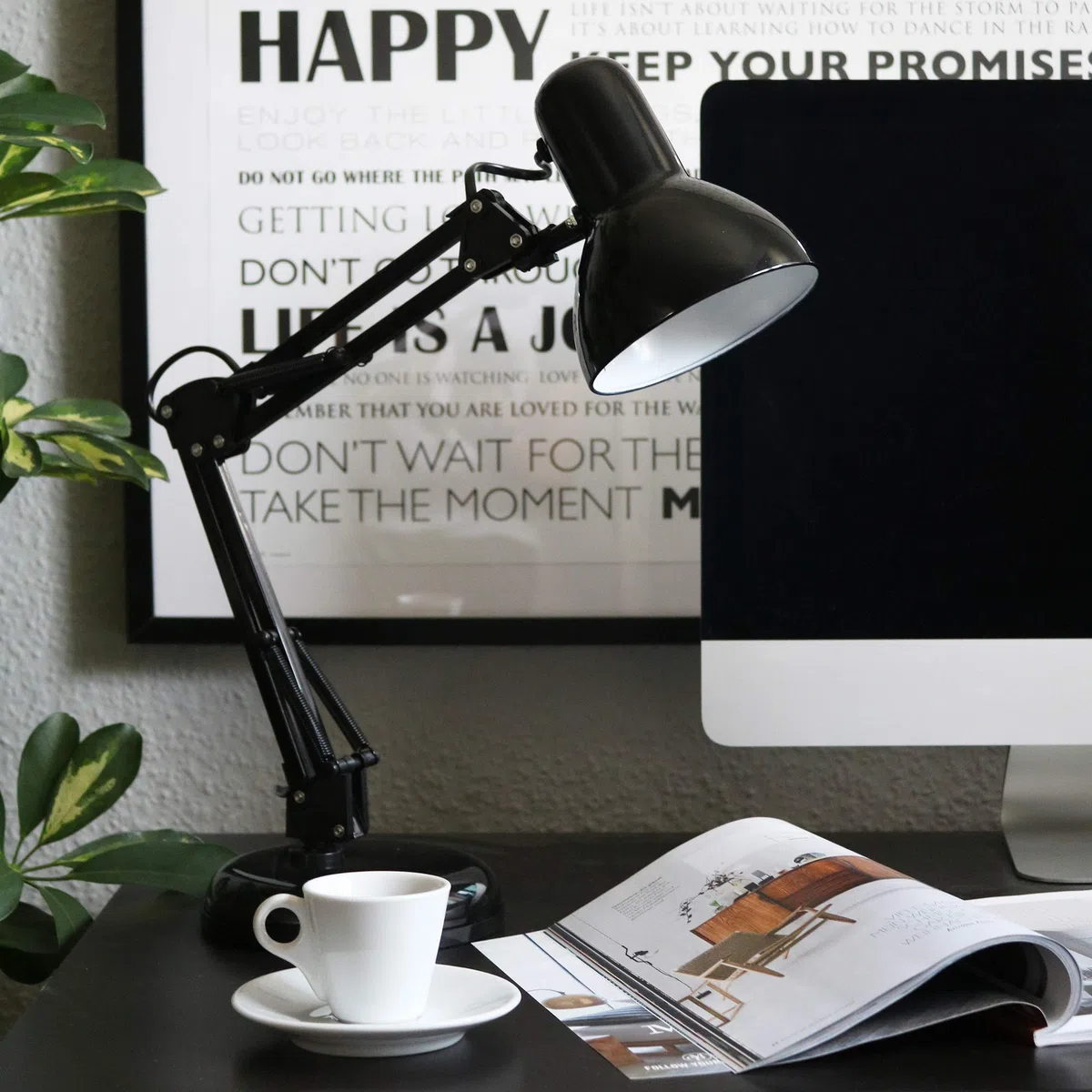 B.K.Licht Lampada da tavolo retro, interruttore on off, attacco E14, 40W, luce orientabile, da scrivania, scrittoio, comodino, lampada da lavoro, da lettura, ufficio, corpo in metallo, 53 cm (A), nero