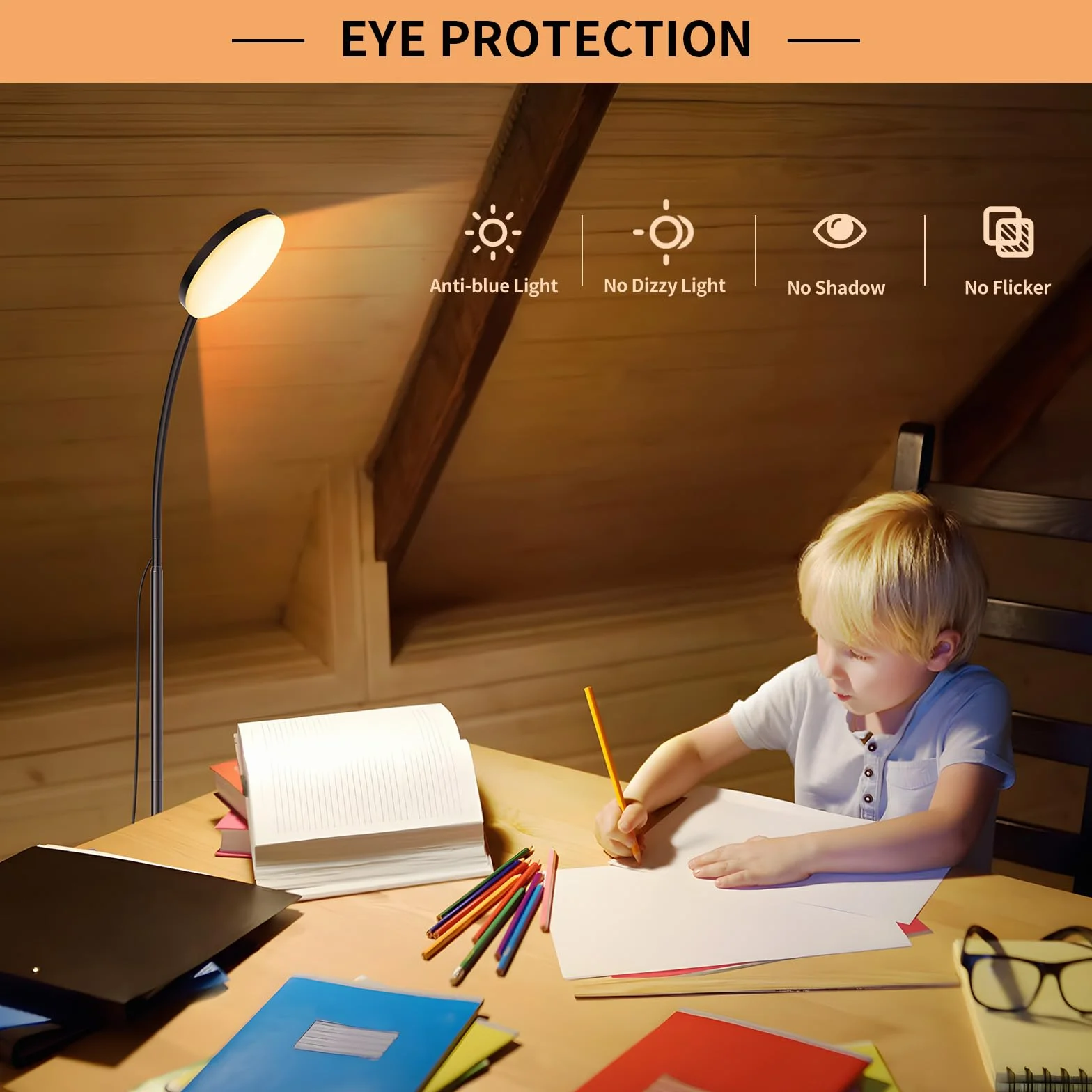 Mojimdo 160LED Lampada da terra [3 colori e 10 luminosità] Lampada da lettura LED sottile da terra, luce a collo d'oca flessibile regolabile e dimmerabile per camera da letto per bambini, ufficio