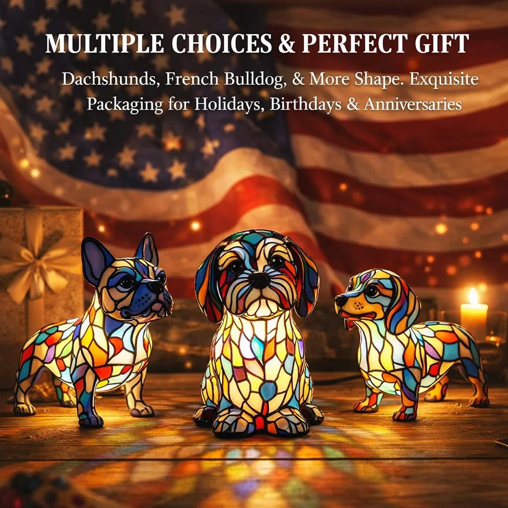Rainbow Pup Lamp 3D Retro Stained Resin Small Dog Lamp USB Powered LED Night Light for Bedroom Desk Decorative Gift for Dog Lovers (#10)