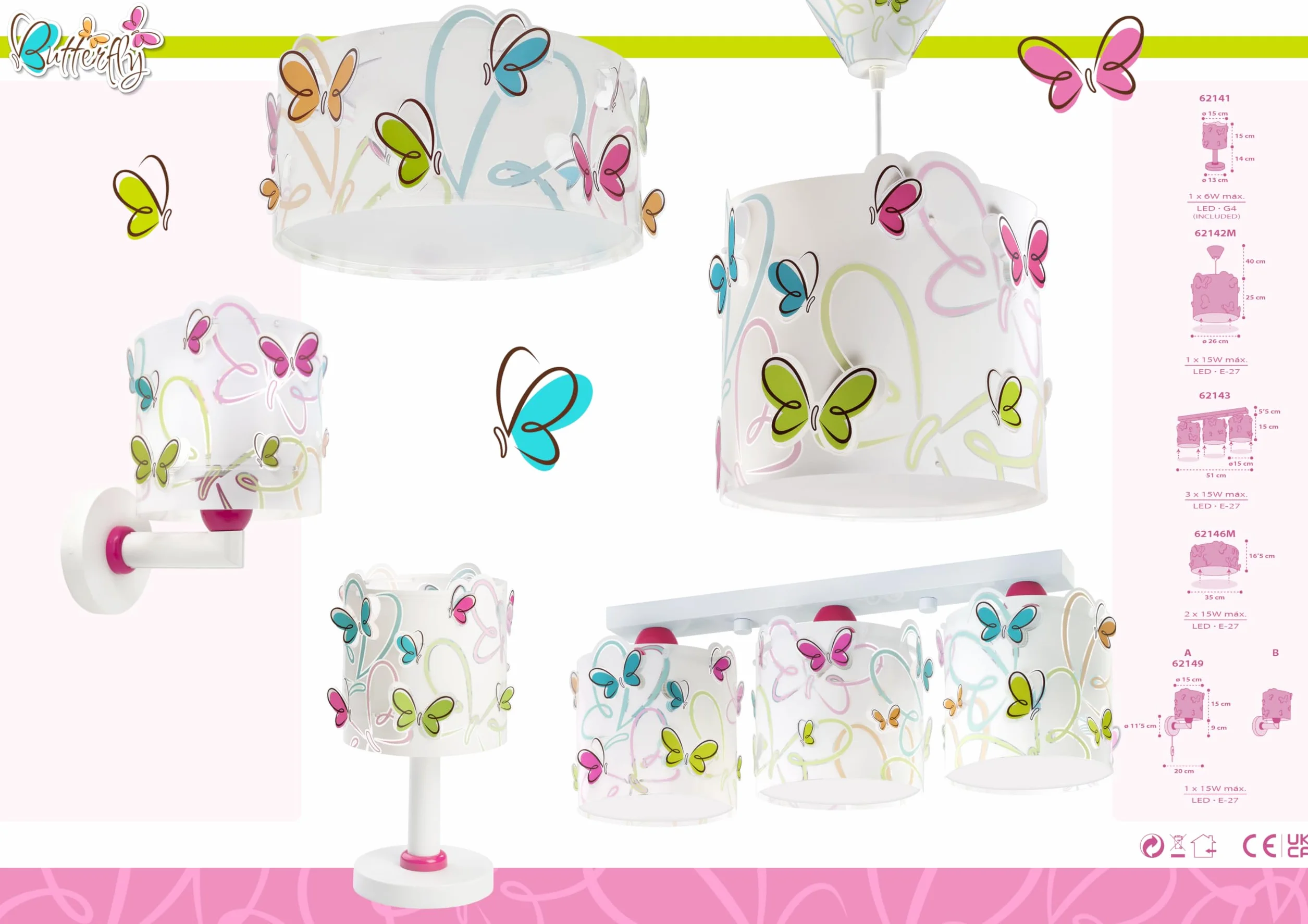 Dalber Lampada da tavolo o comodino per bambini Butterfly farfalle
