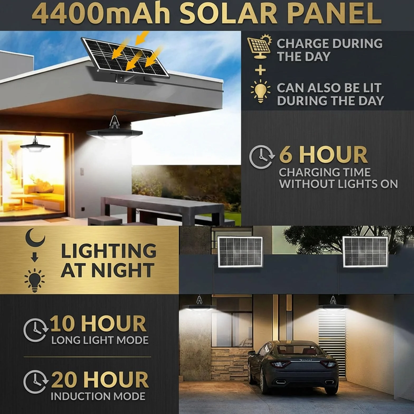 Yowin Lampada Solare da Esterno ed Interno 180 LED Lampada a Sospensione Solare con Telecomando, 5 Modalità IP65 Impermeabile Lampada Solare con Sensore per Giardino Agriturismo Garage Balcone, Bianco