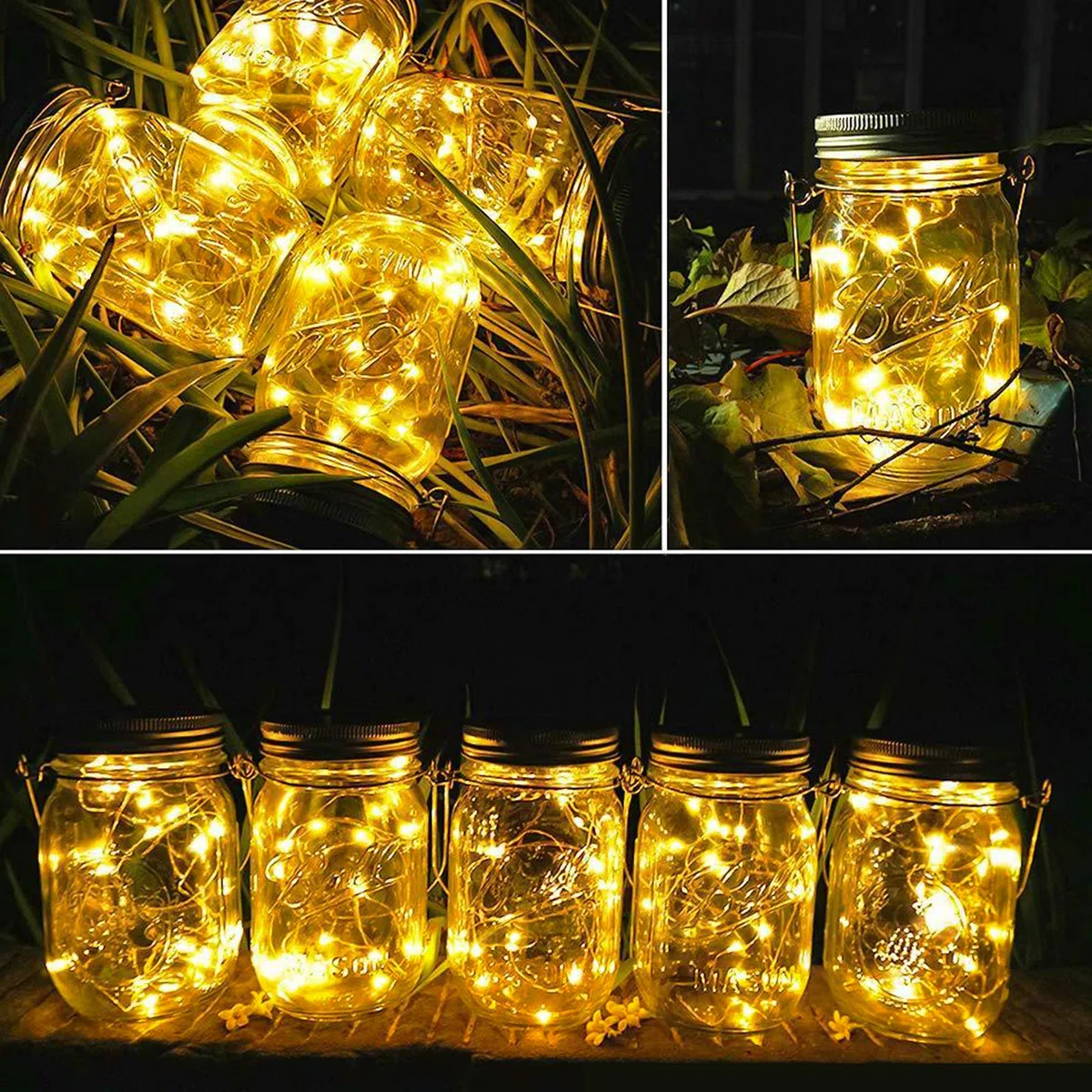 PChero 6pezzi Appesi Impermeabili con Coperchio a Forma di Barattolo per Muratore Solare con Luci a Fata con 20 LED e Ganci, Perfetti per Feste, Matrimoni, decorazioni Natalizie (bianco caldo)
