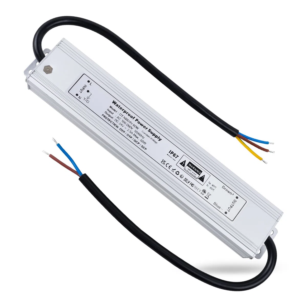 REYLAX Trasformatore LED 24V 60W Alimentatore 2.5A Impermeabile IP67 Driver LED AC 100-260V a DC 24V Trasformatori da Esterno Adattatore Led a Tensione Costante Power Supply Bassa Tensione