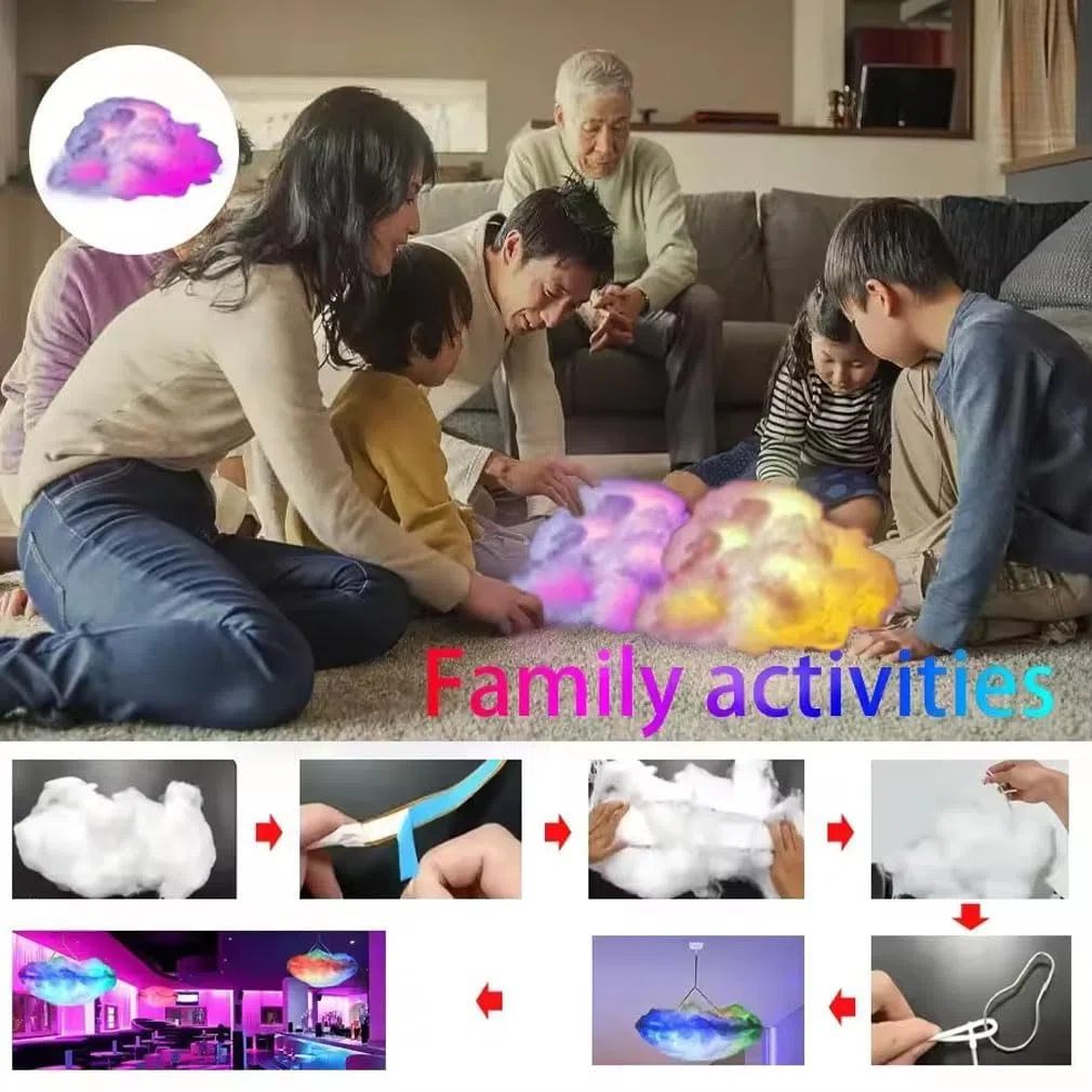Decorazione LED a nuvola di tuono alimentata da USB fai da te, lampada LED a nuvole temporalesche RGB da 200/400/600/800 cm, kit di luci a nuvola grande 3D con fulmini per la decorazione della camera