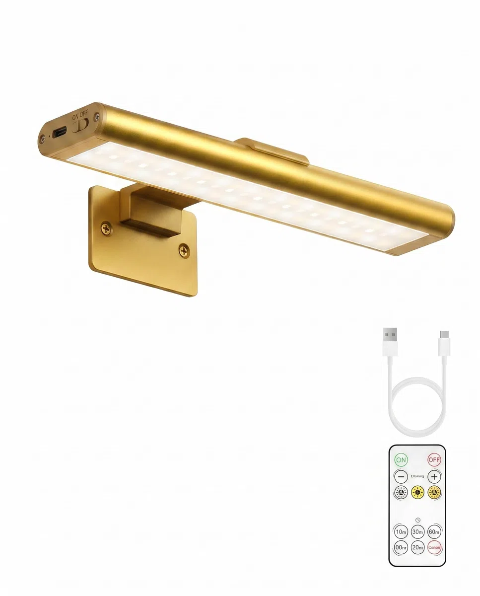 EZVALO Illuminazione senza fili – Lampada da parete a batteria per interni, colore oro, 1 pezzo di qualità museale per dipinti e foto