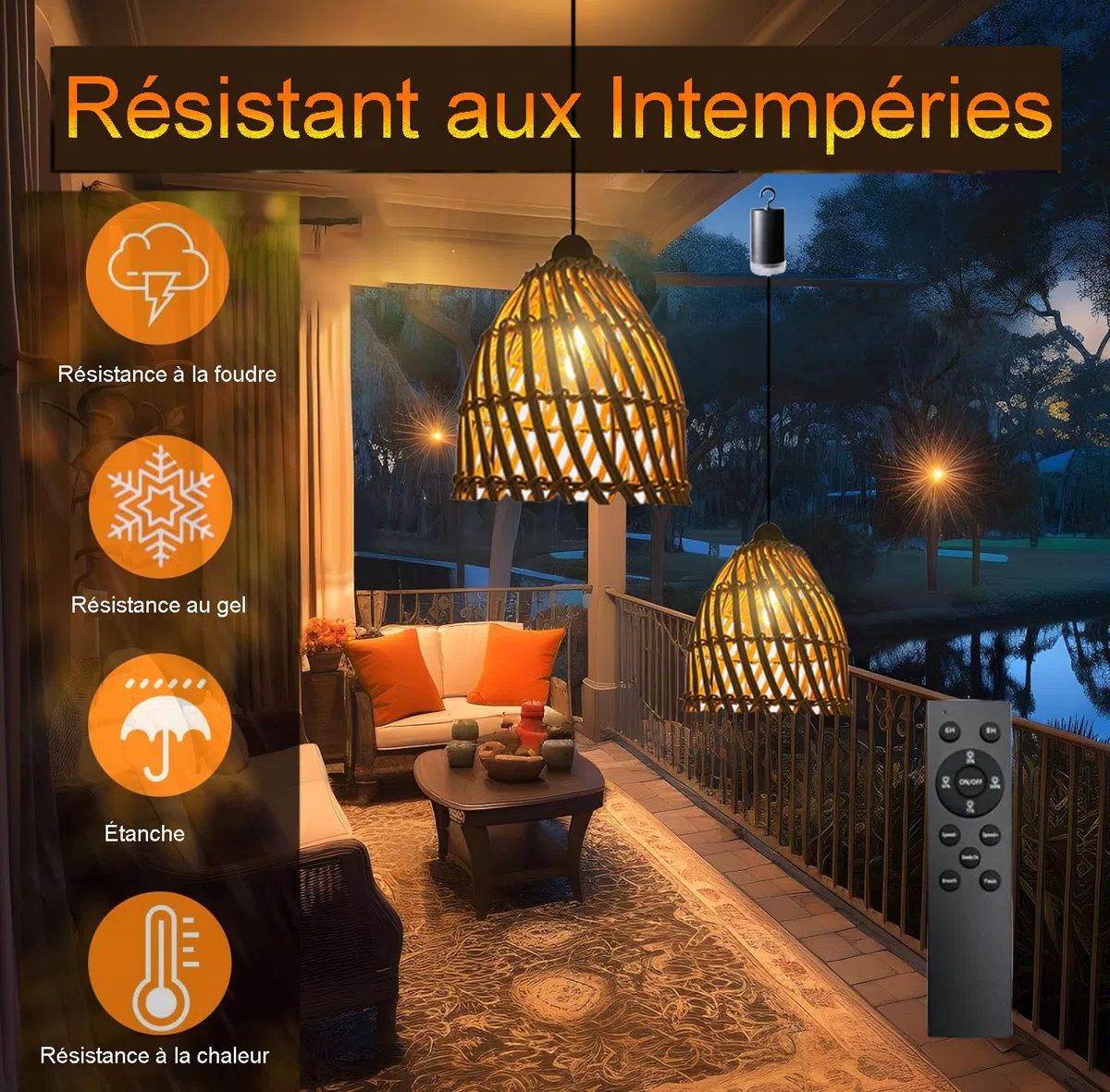 Lampadario Da Esterno A Batteria Lampadario A Sospensione A Batteria Con Telecomando, Lampadario Rattan Da Esterno Luminosità Regolabile Timer Lampadario Da Esterno Per Gazebo