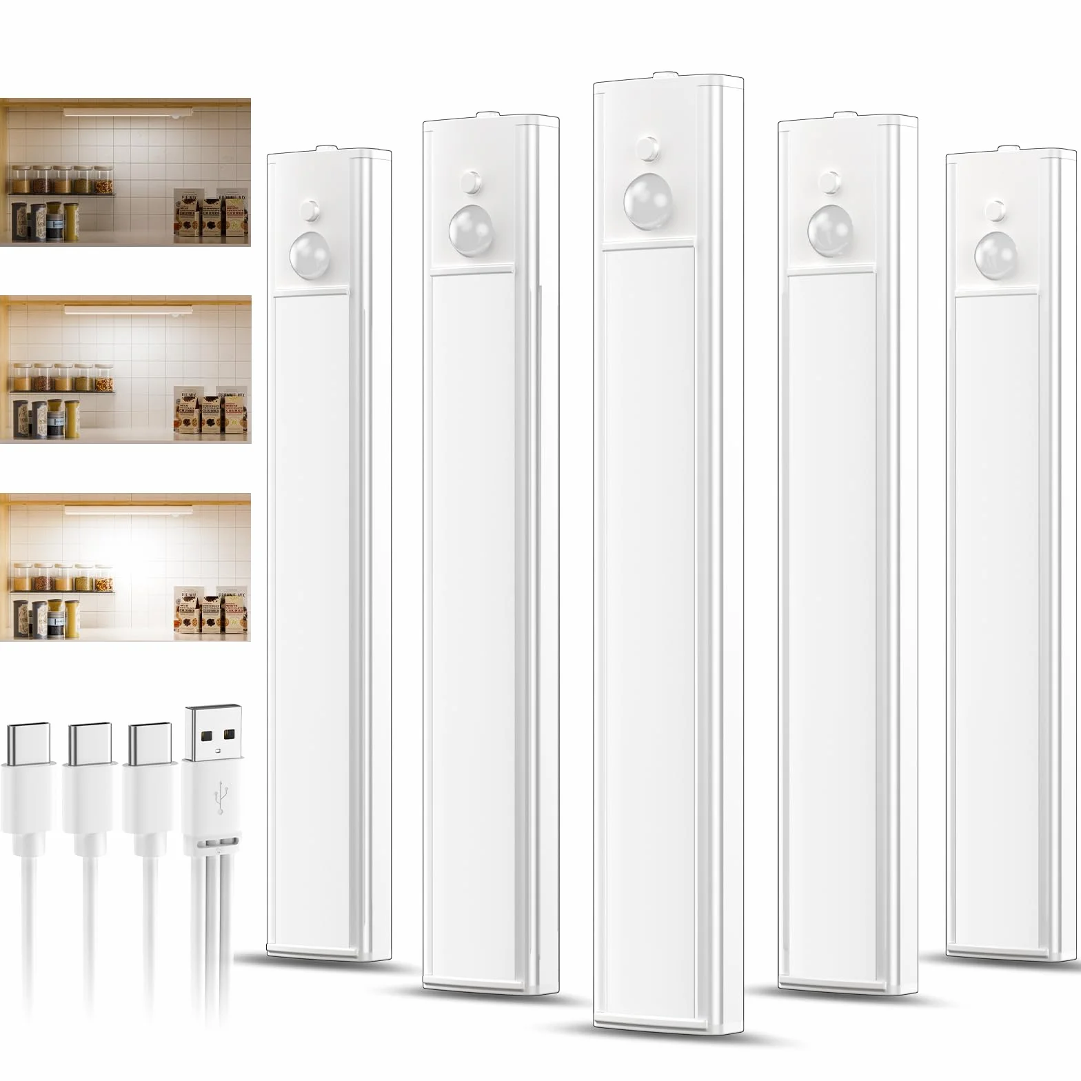 daphomeu 5 Pezzi LED Sottopensile Cucina, Dimmerabile Luce led Sottopensile, 20cm Bianco Freddo Luce Armadio led con Sensore, wireless luci ricaricabile magnetica per scale, armadio