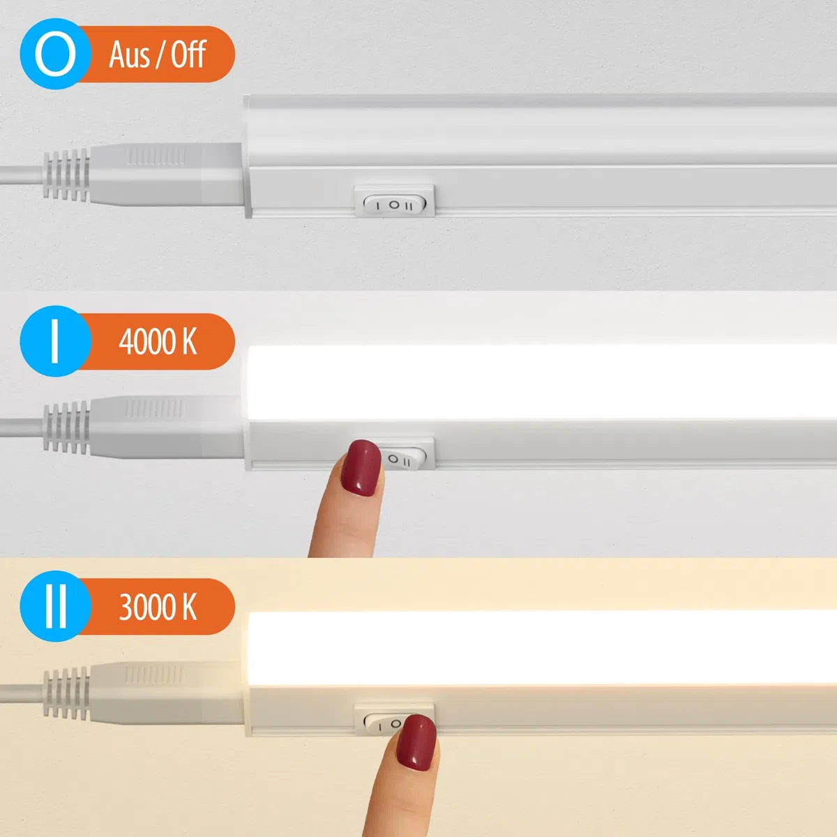 ledscom.de Apparecchio LED sottopensile RIGEL, temperatura di colore regolabile, spina, 87 cm, 10,1 W, 1122lm, bianco caldo/bianco