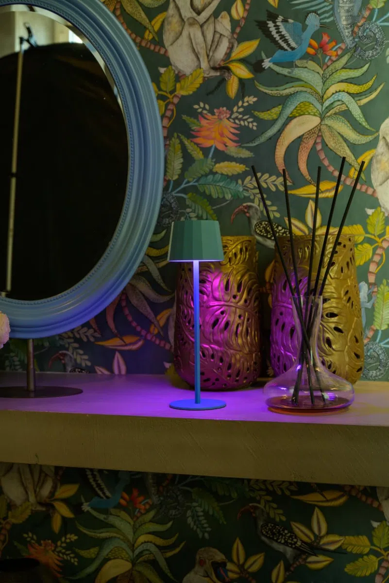 Rainbow Lampada da Tavolo Design Senza Fili Impermeabile IP54 in Alluminio Autonomia 23 Ore, Lampada Dimmerabile Led RGB Ricaricabile con Touch Control e Sistema Antiribaltamento (Azzurro)