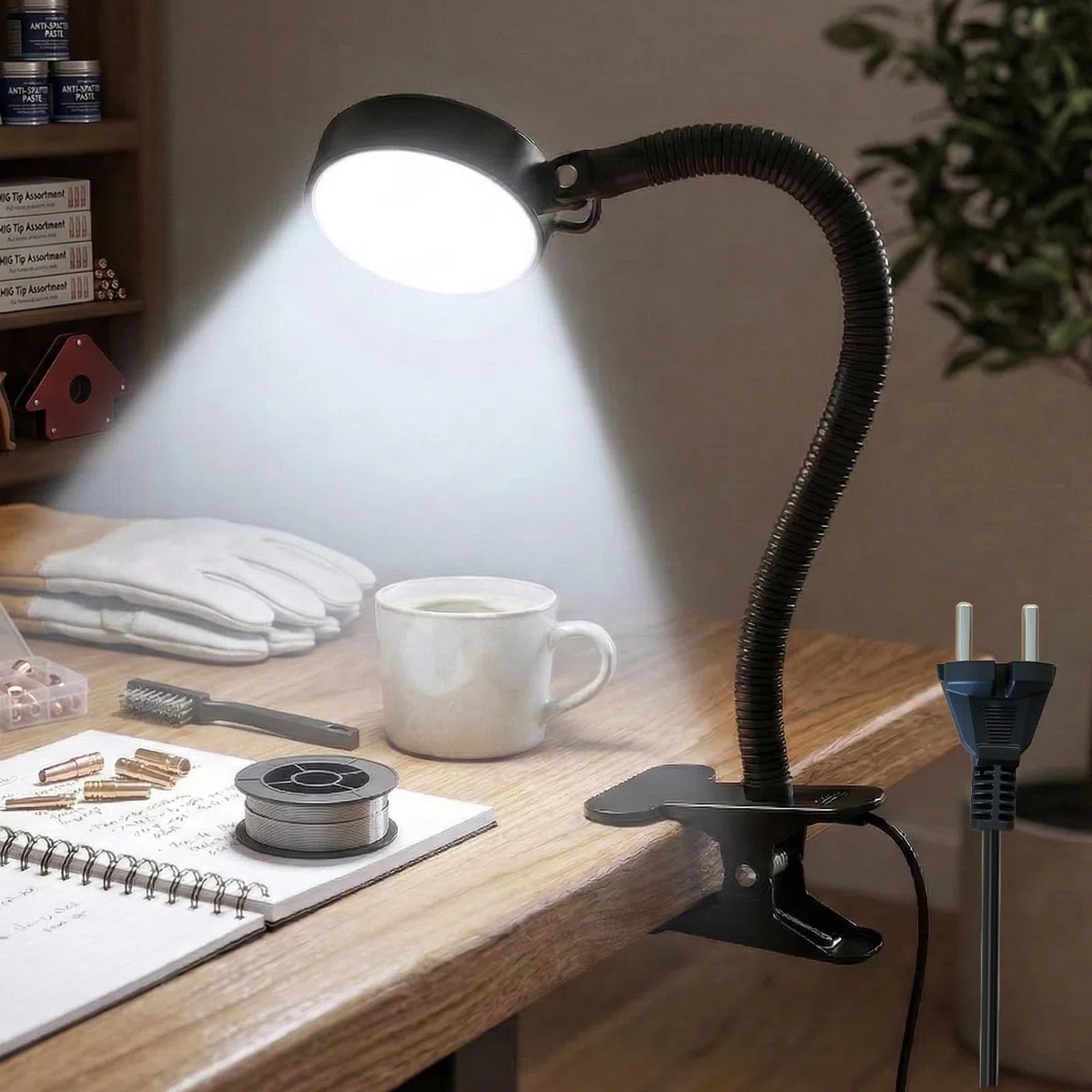 15W Lampada da Lavoro, Lampada con Pinza da 6000K con Collo d'Oca Flessibile e Clip Resistente,Lampada da Banco per Banco da Lavoro,Tornio,Macchina da Cucire,Griglia,Industriale