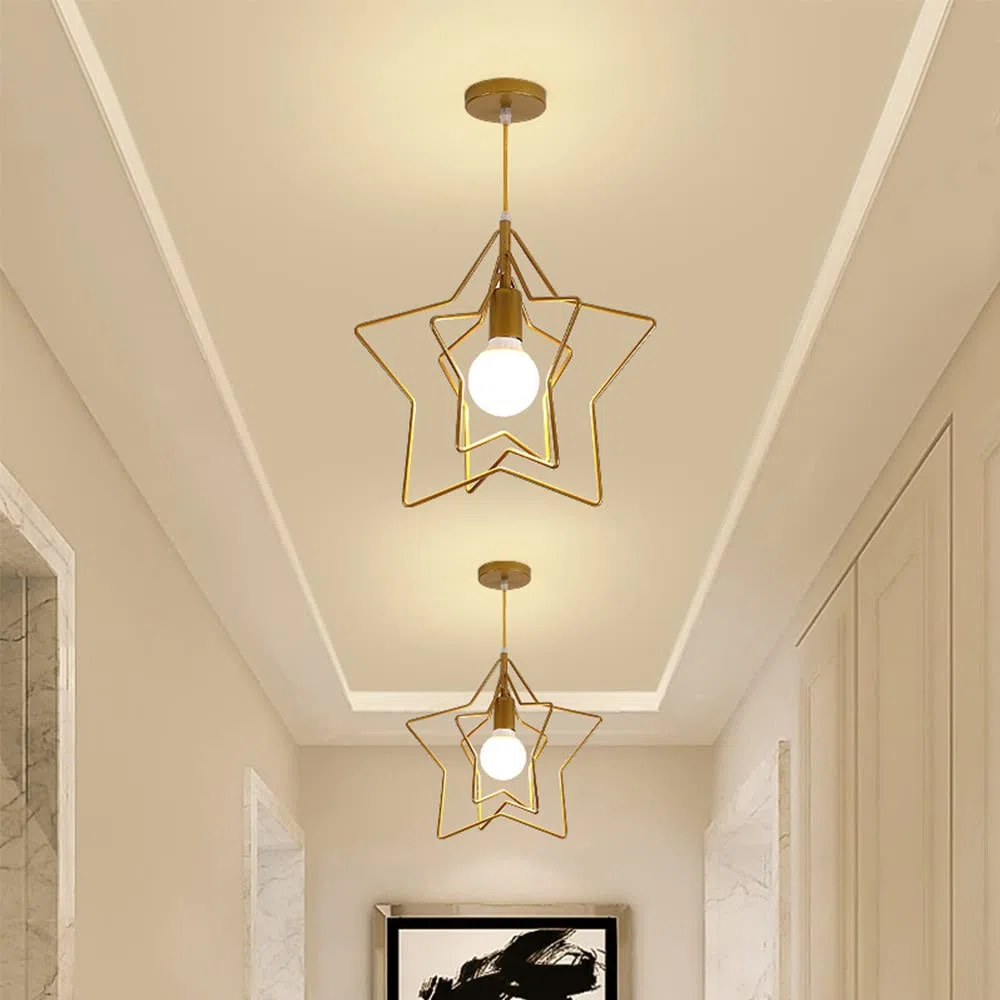 Lampadario moderno a sospensione a stella Lampada a sospensione con paralume in Ferro Lanterna a sospensione plafoniera da Soffitto per soggiorno ristorante E27 Sala da Pranzo Cucina Bar Cafe (Dorato)